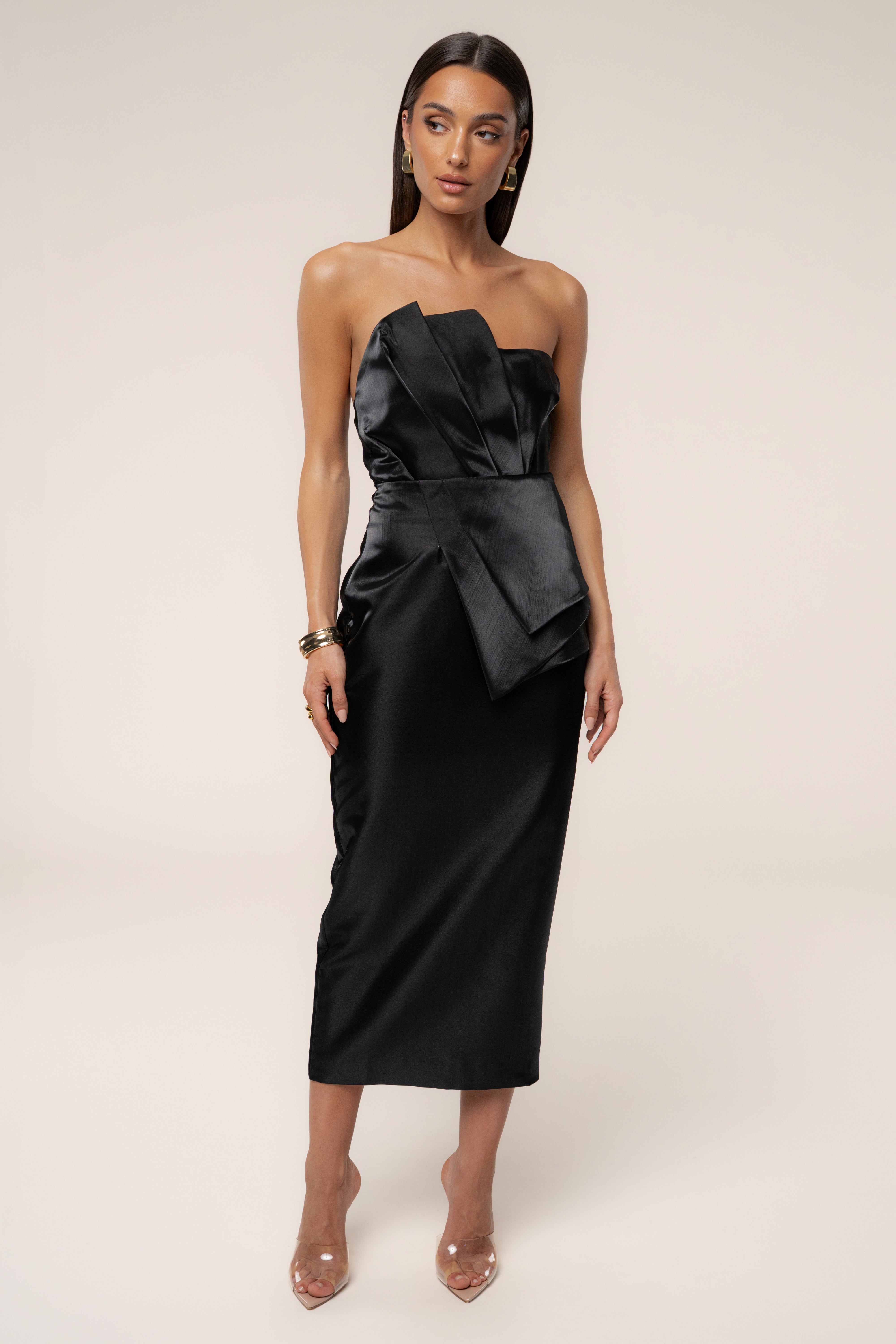 Black Reception Pleated Midi Skirt - JLUXLABEL