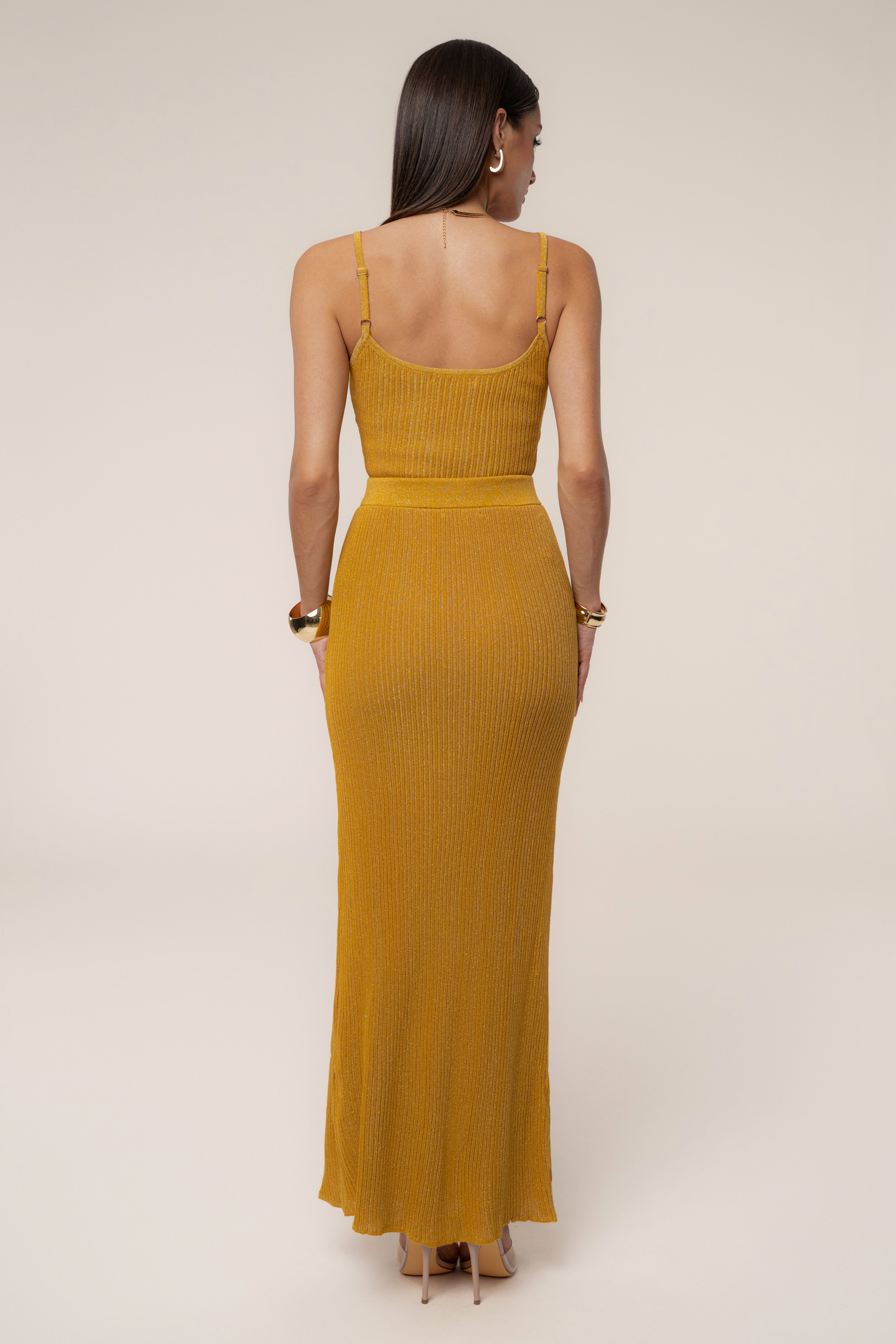 Mustard Serena Ribbed Skirt Set - JLUXLABEL