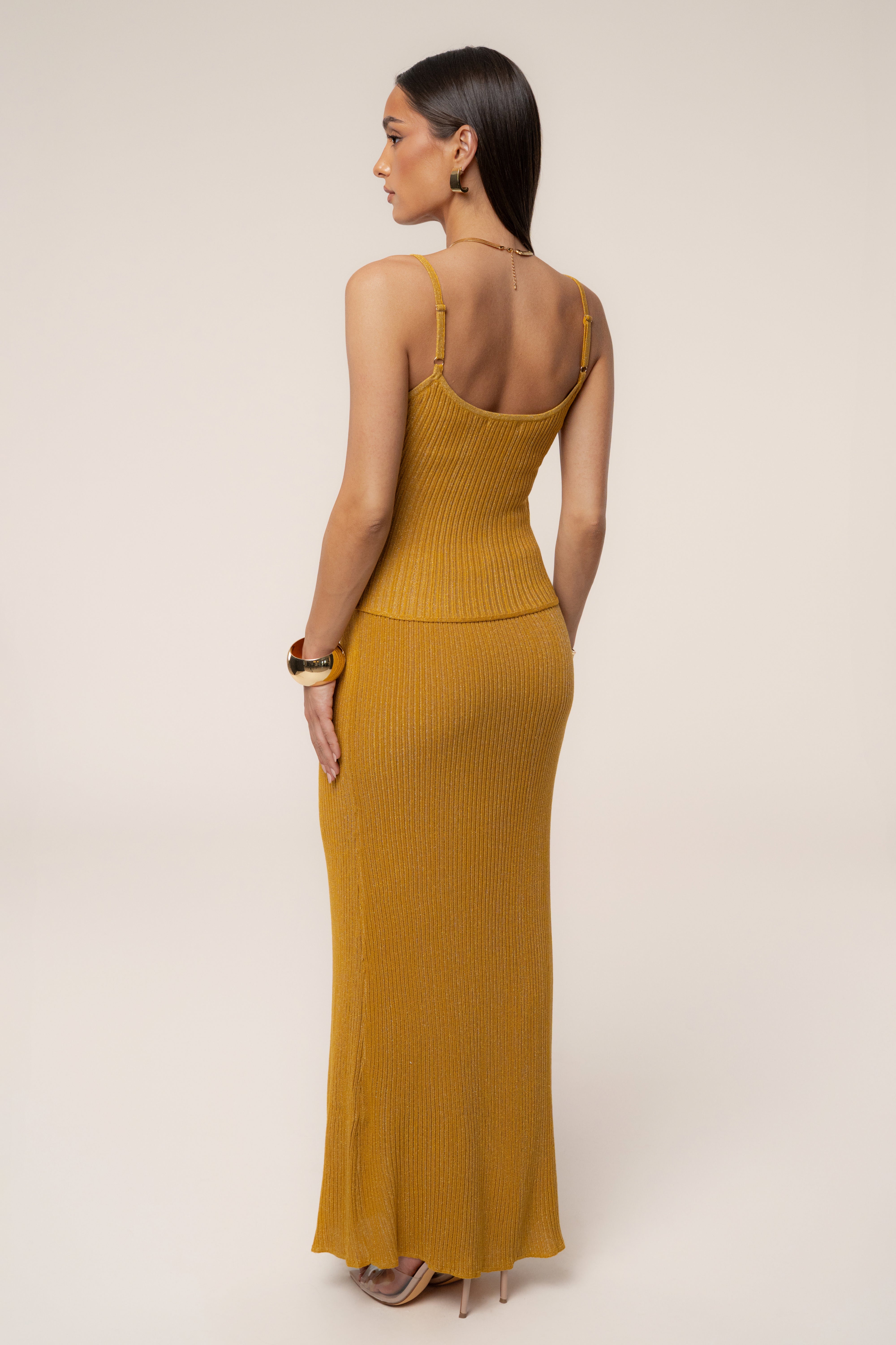 Mustard Serena Ribbed Skirt Set - JLUXLABEL