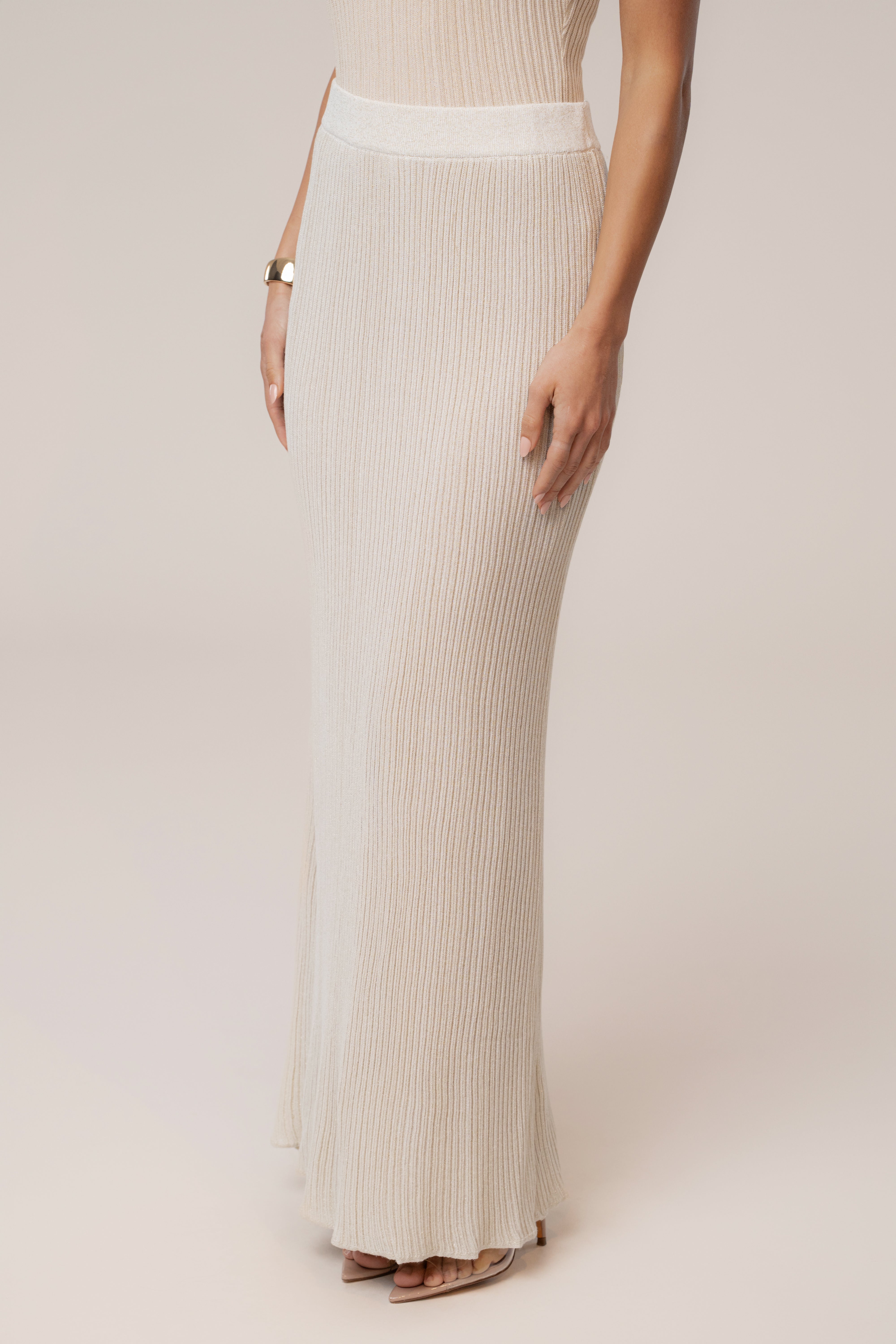 Champagne Serena Ribbed Skirt Set - JLUXLABEL