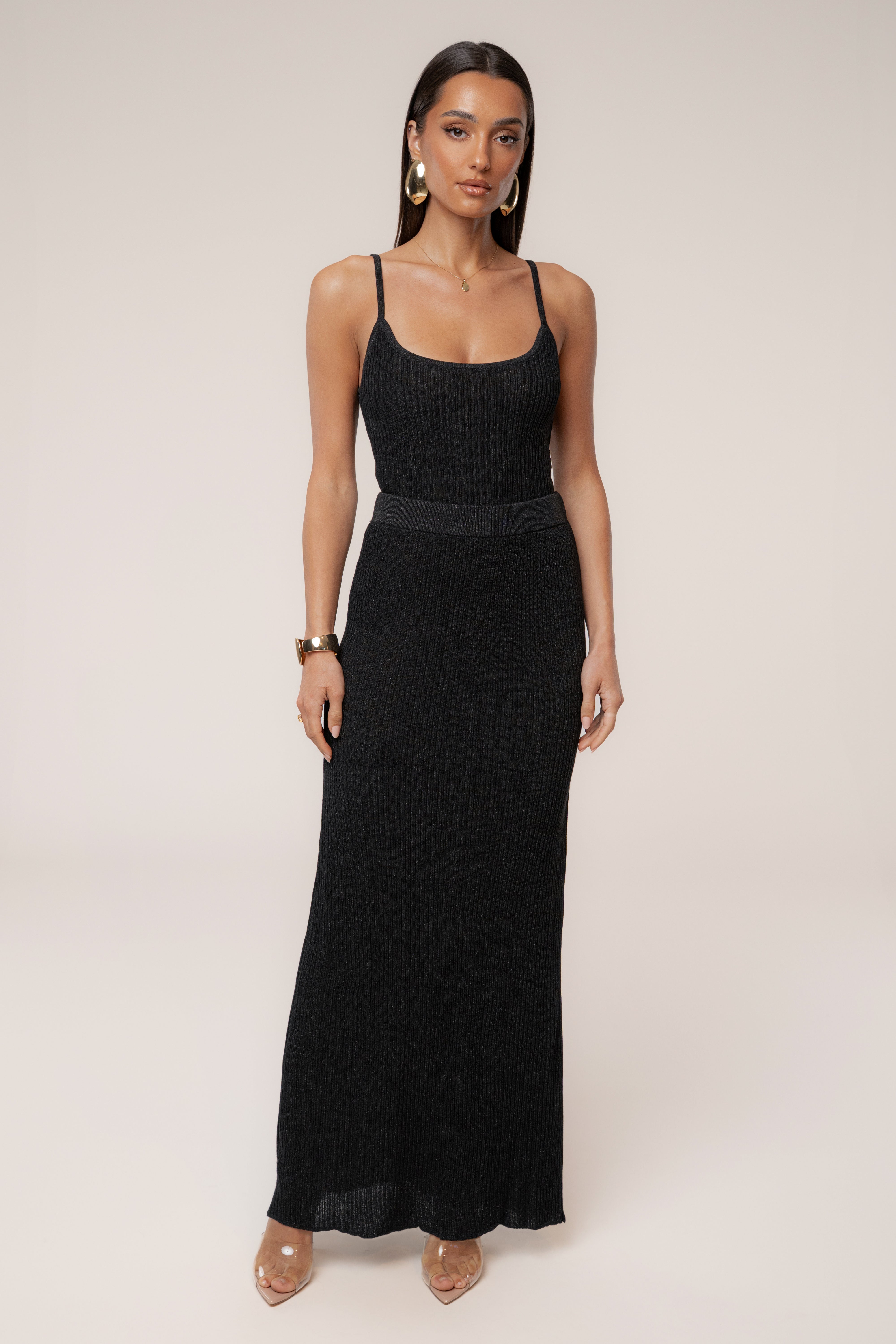 Black Serena Ribbed Skirt Set - JLUXLABEL