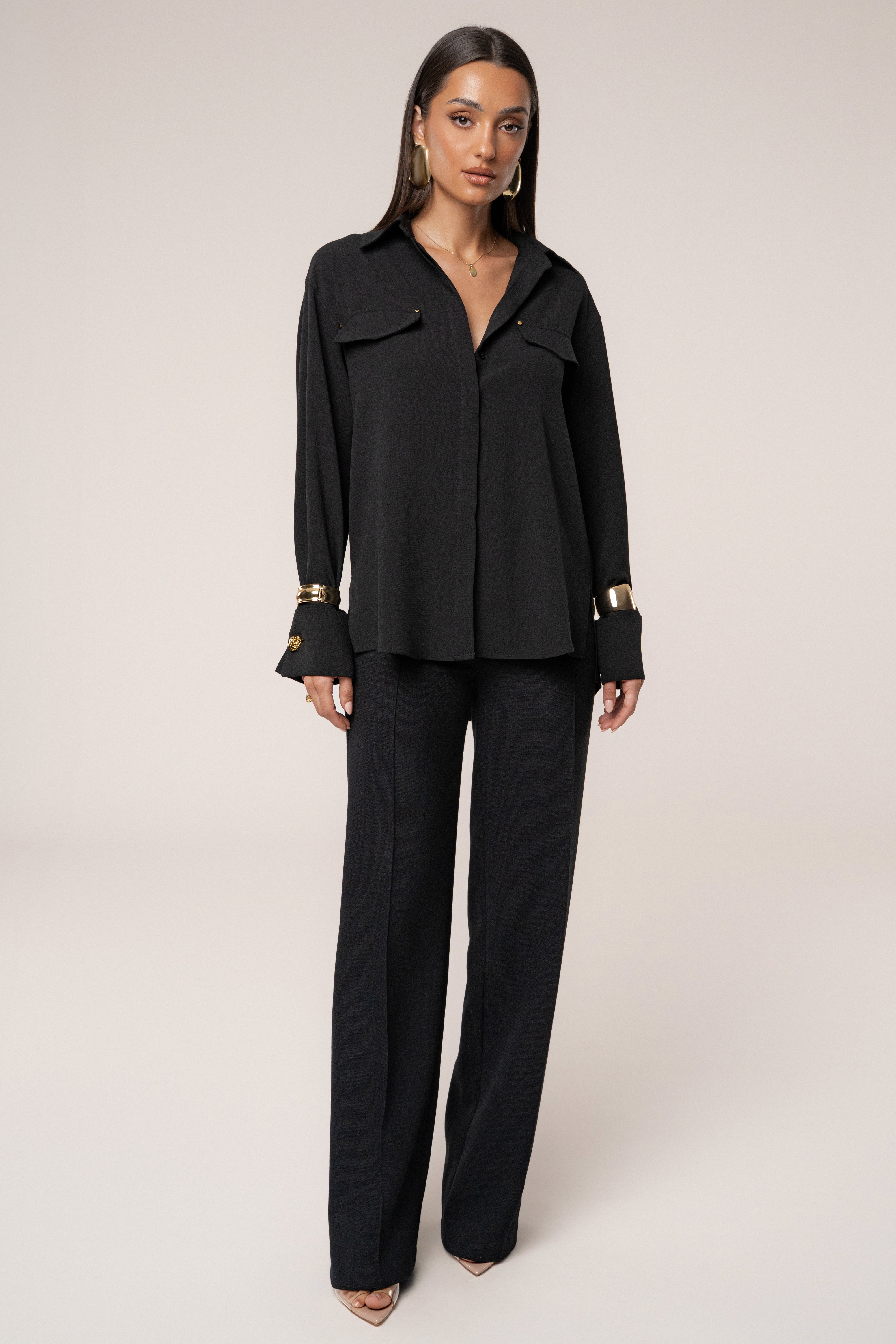 Black Stella Button Up Shirt - JLUXLABEL