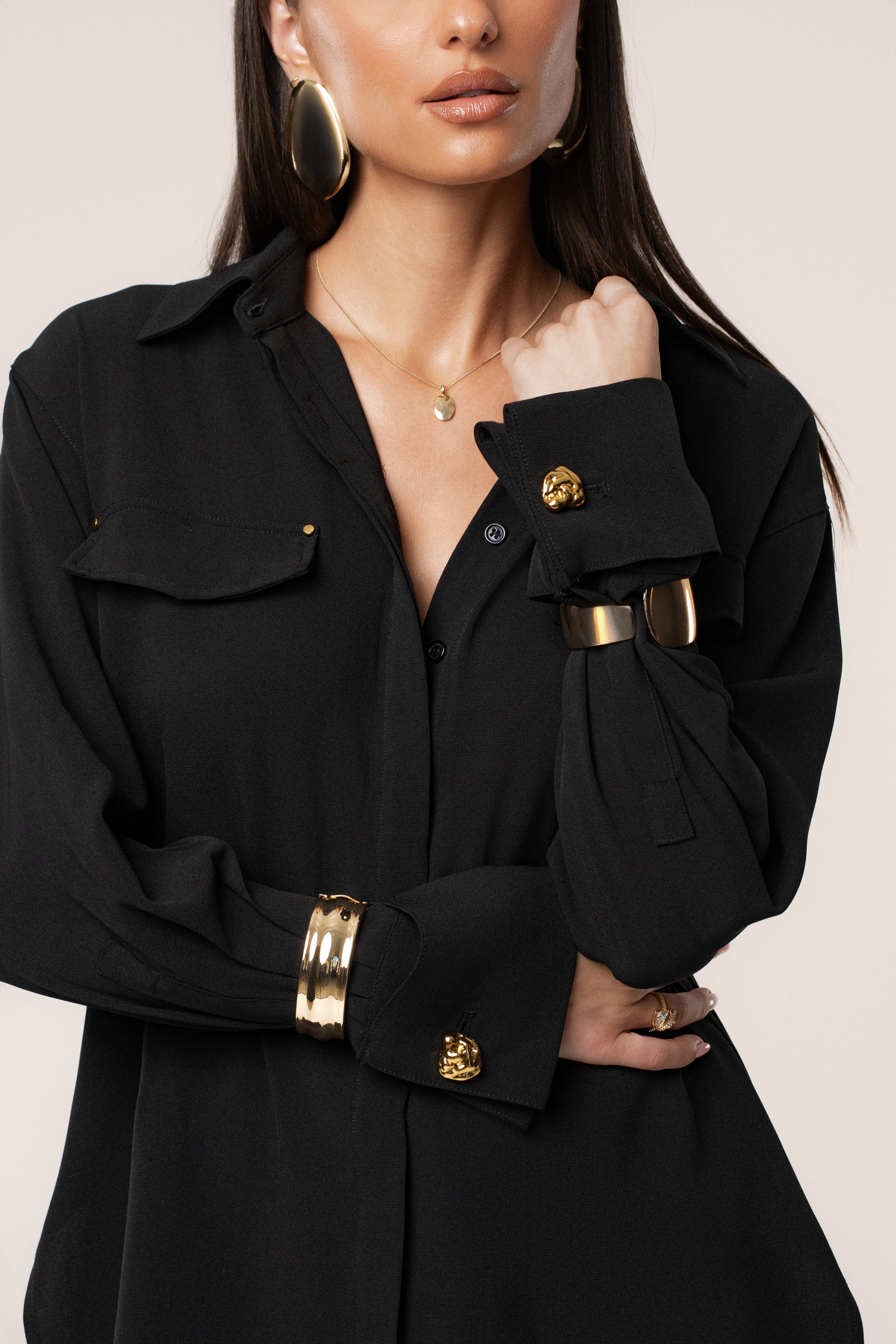 Black Stella Button Up Shirt - JLUXLABEL