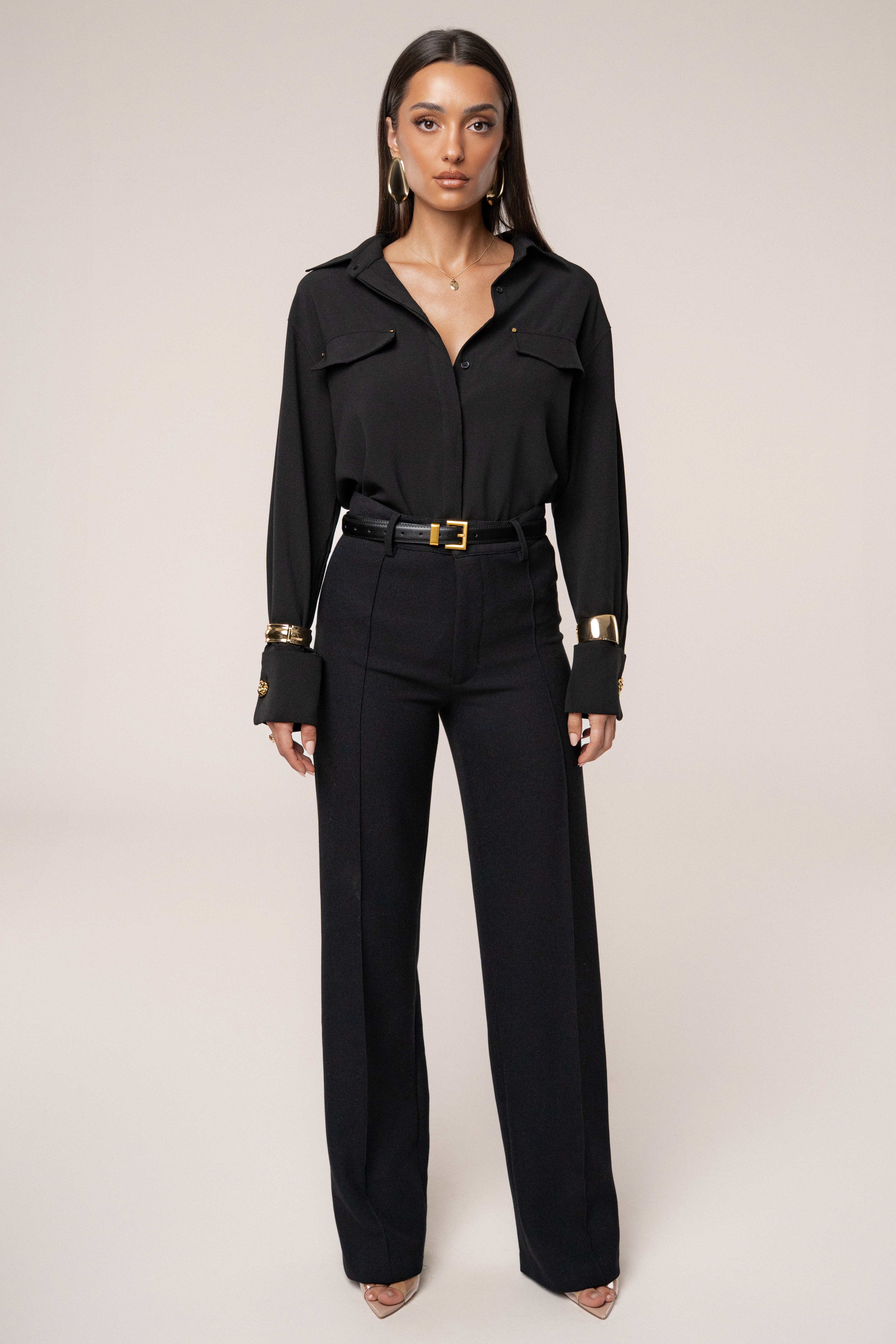 Black Stella Button Up Shirt - JLUXLABEL