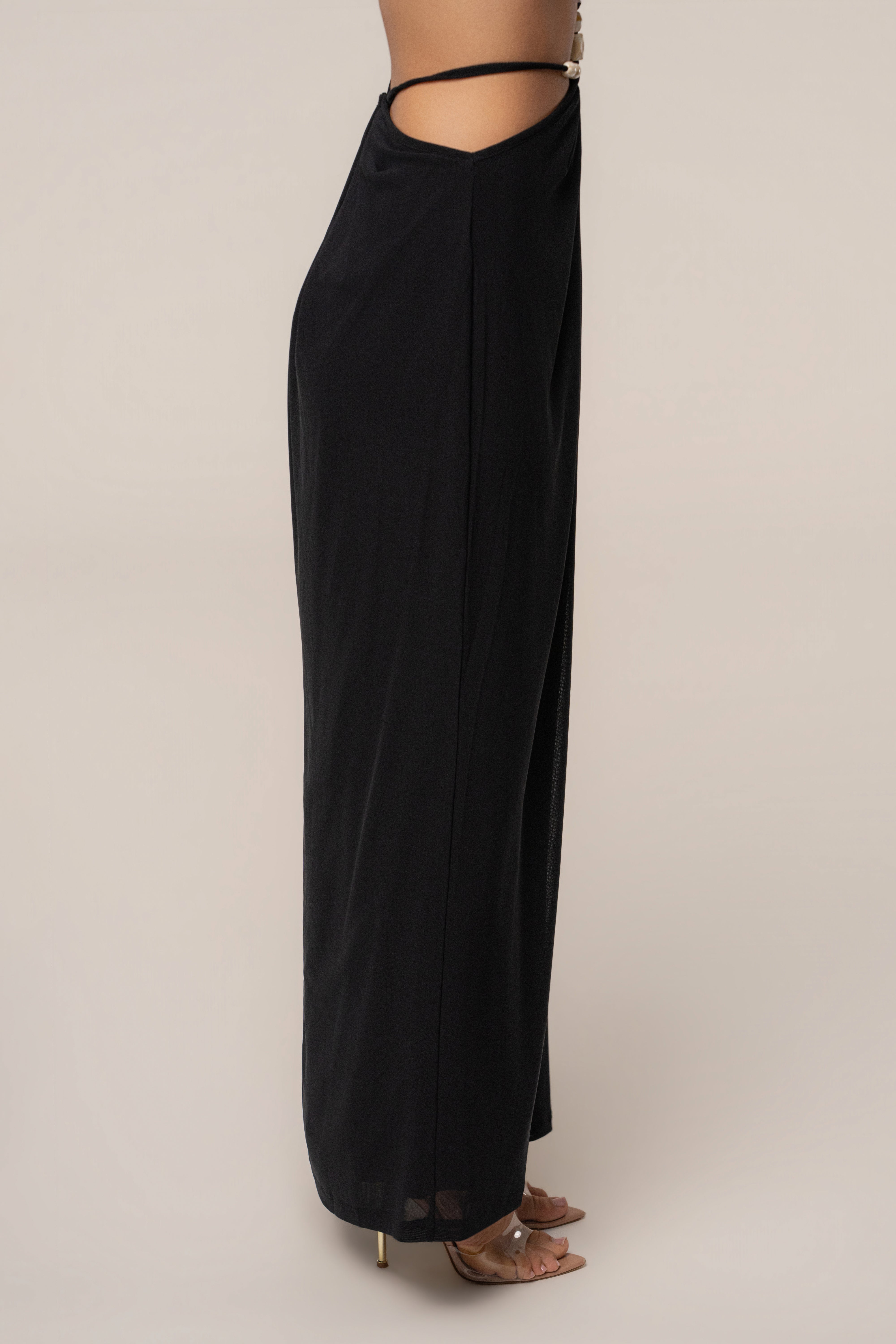 Black Hera Draped Maxi Skirt by JLUXLABEL, flowing draped fabric, high waist, full length, elegant and stylish bottoms for women.