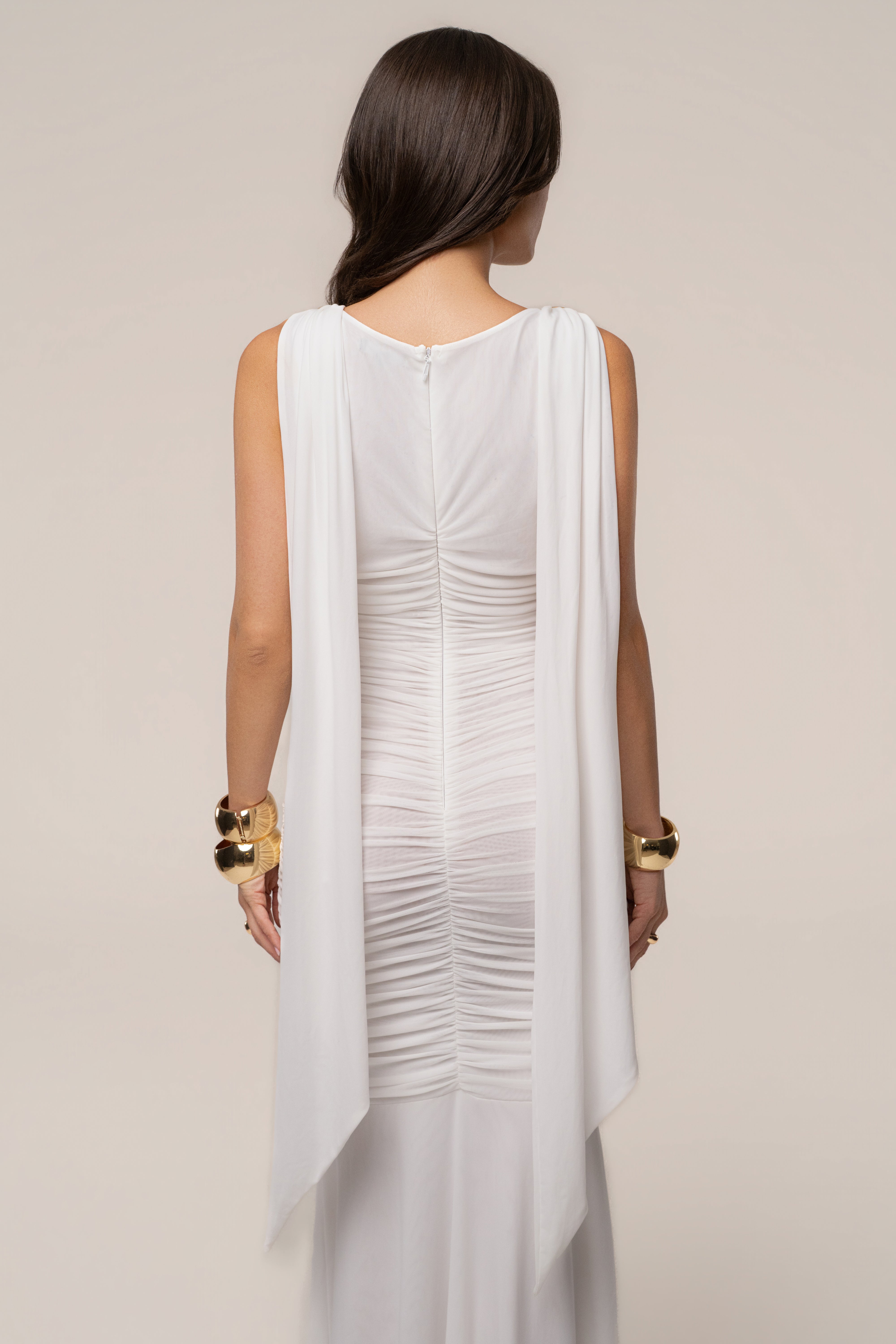 Ivory Anastassia gold-accent dress by JLUXLABEL, featuring elegant design and detailed gold accents, perfect for formal occasions