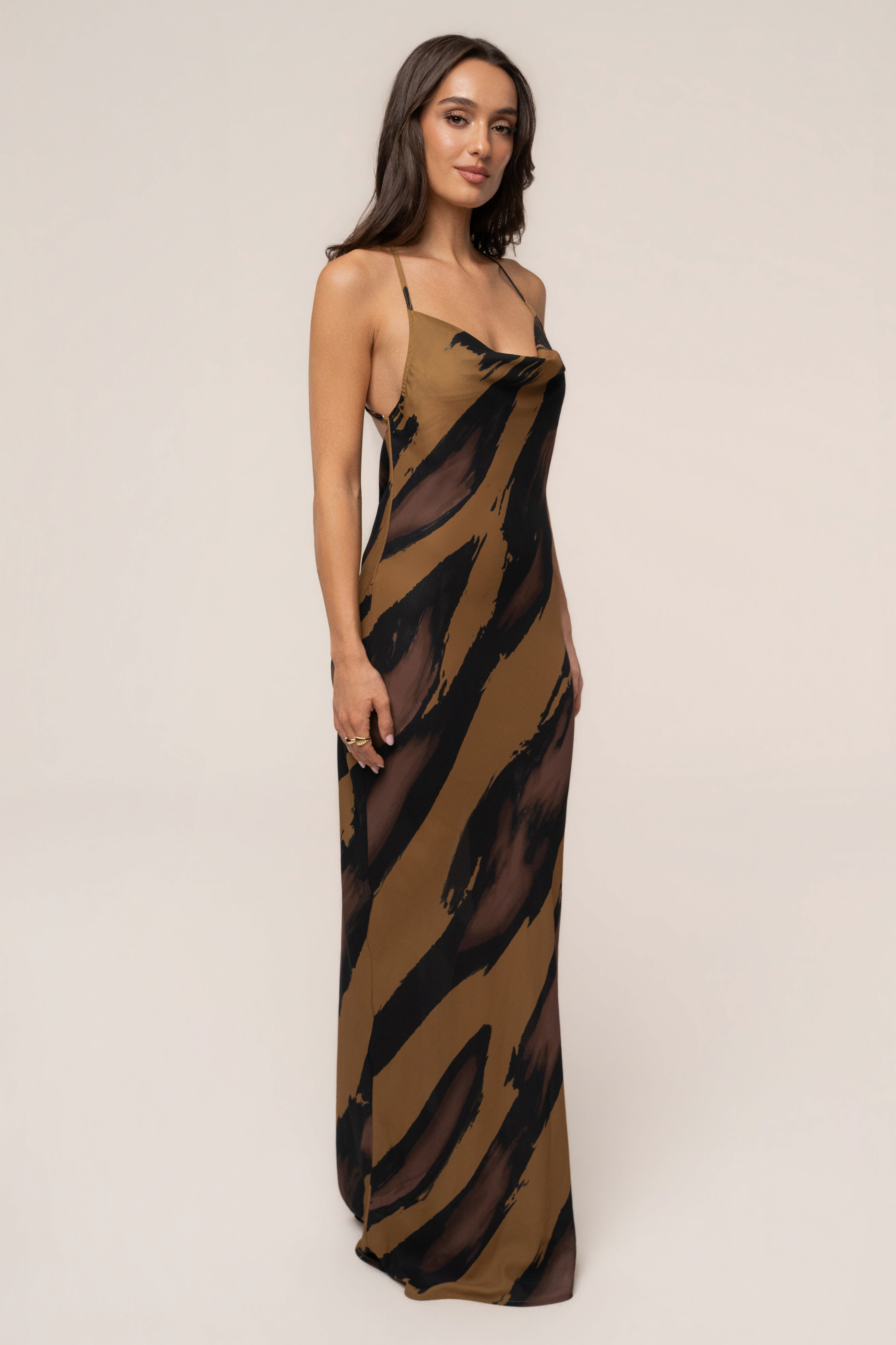 Gold Dusk Infinite Journey maxi dress by JLUXLABEL featuring flowing fabric and elegant design, perfect for stylish occasions.