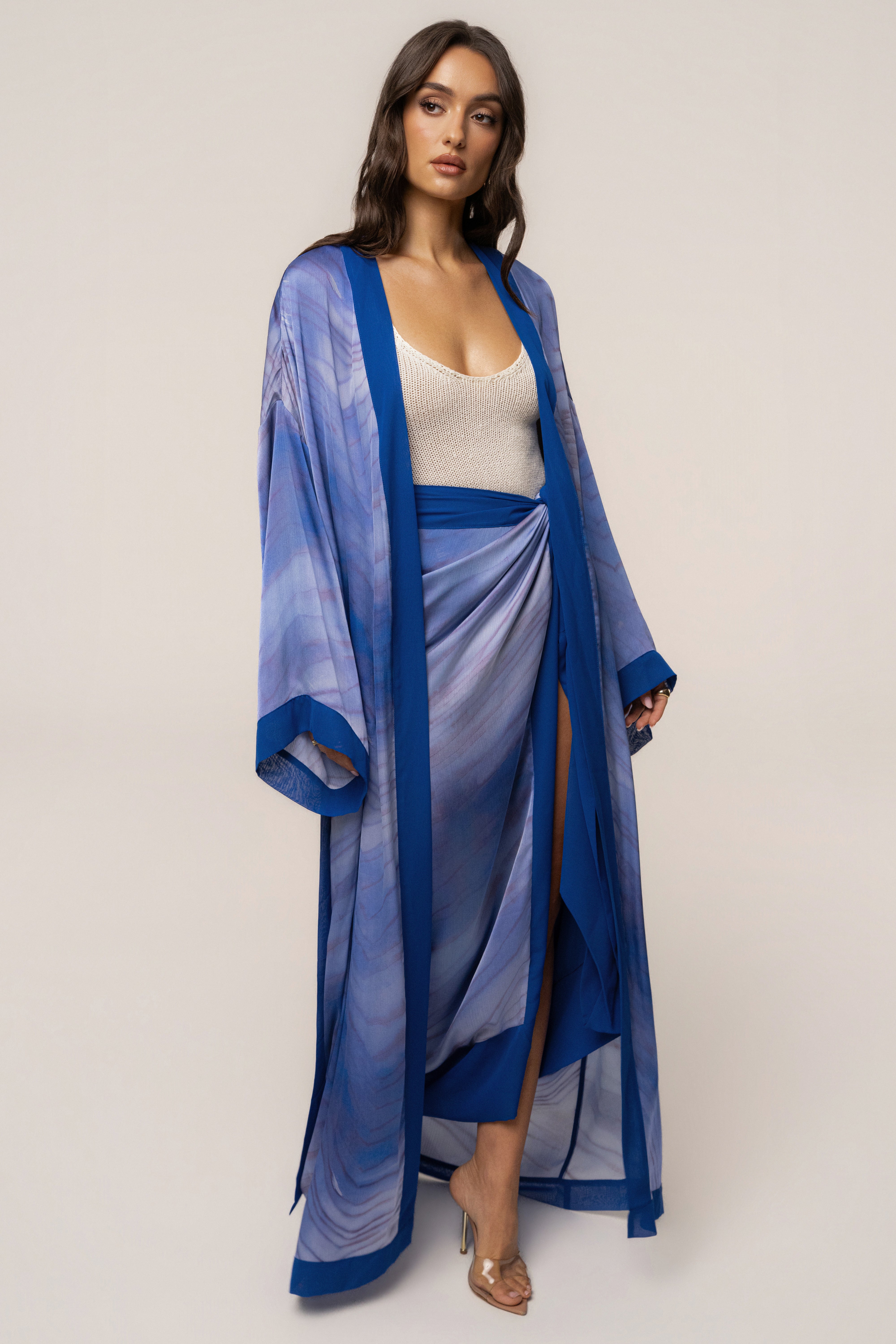 Blue Bahía Wrap Skirt from JLUXLABEL, featuring a stylish wrap design with flowing fabric, perfect for casual or beachwear.