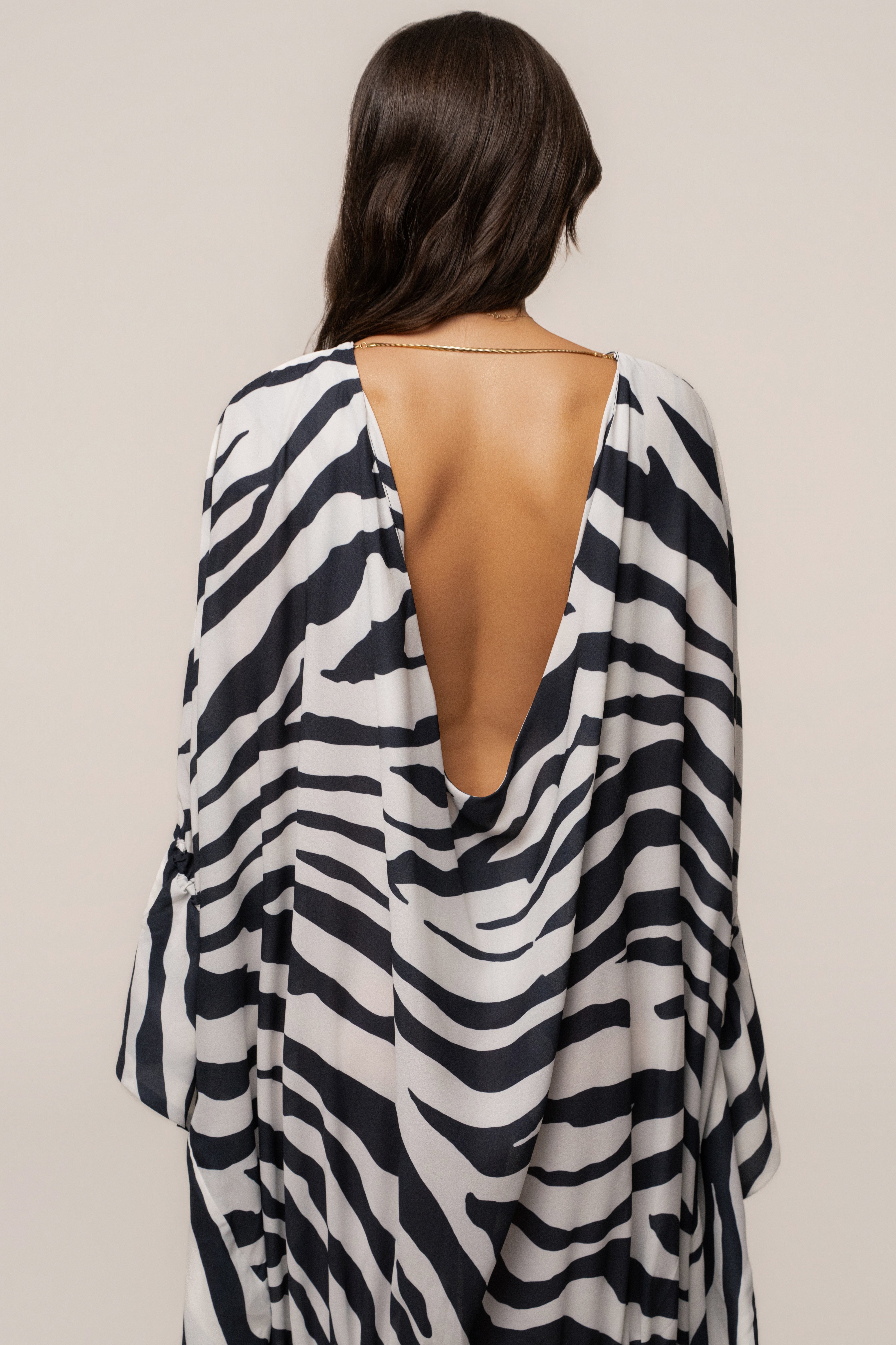 Navy zebra print Sienna sheer cover-up dress by JLUXLABEL with flowy fabric and relaxed fit, perfect for layering or beachwear.