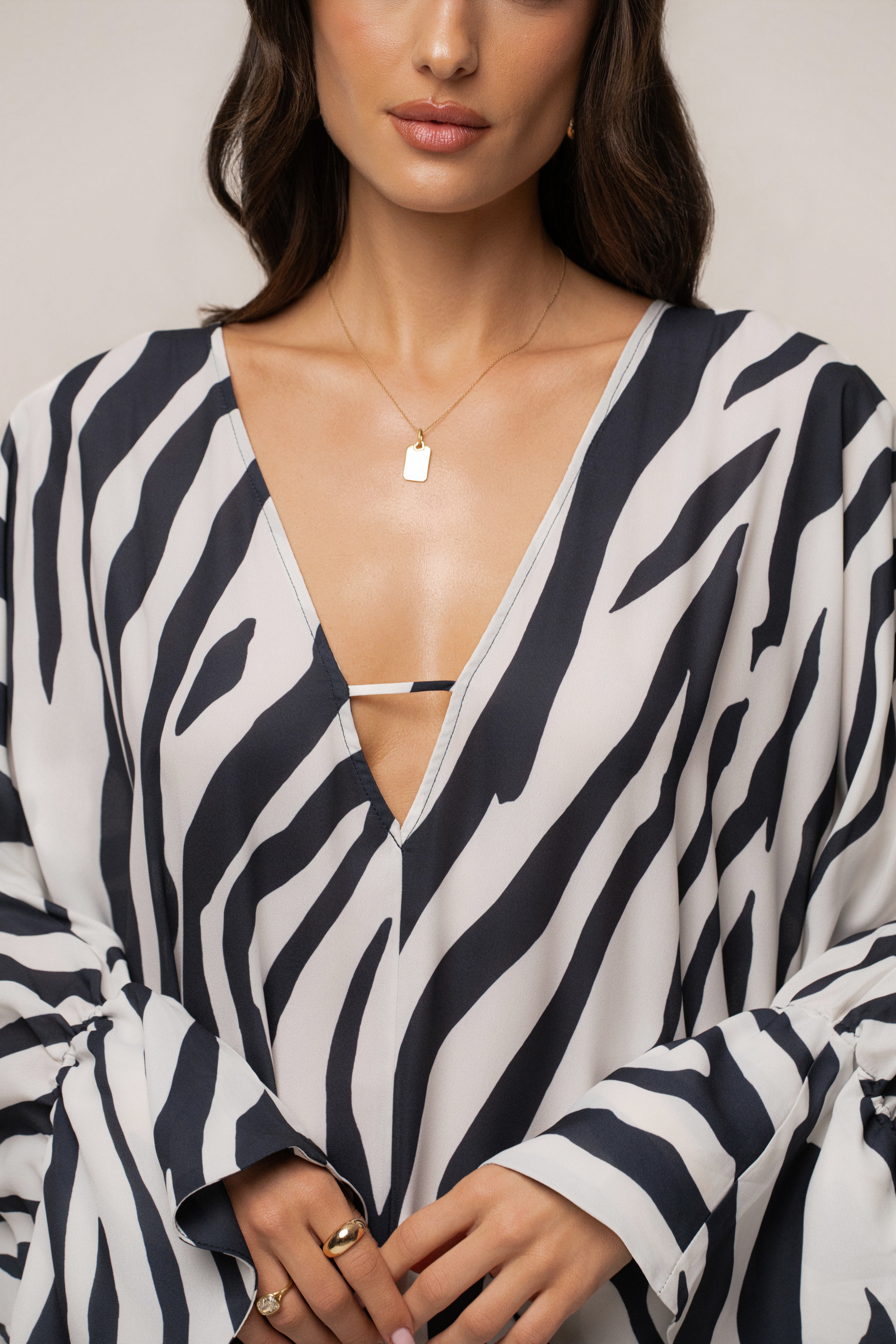 Navy zebra print sheer cover-up dress by JLUXLABEL with flowing fabric and relaxed fit, perfect for beach or resort wear.