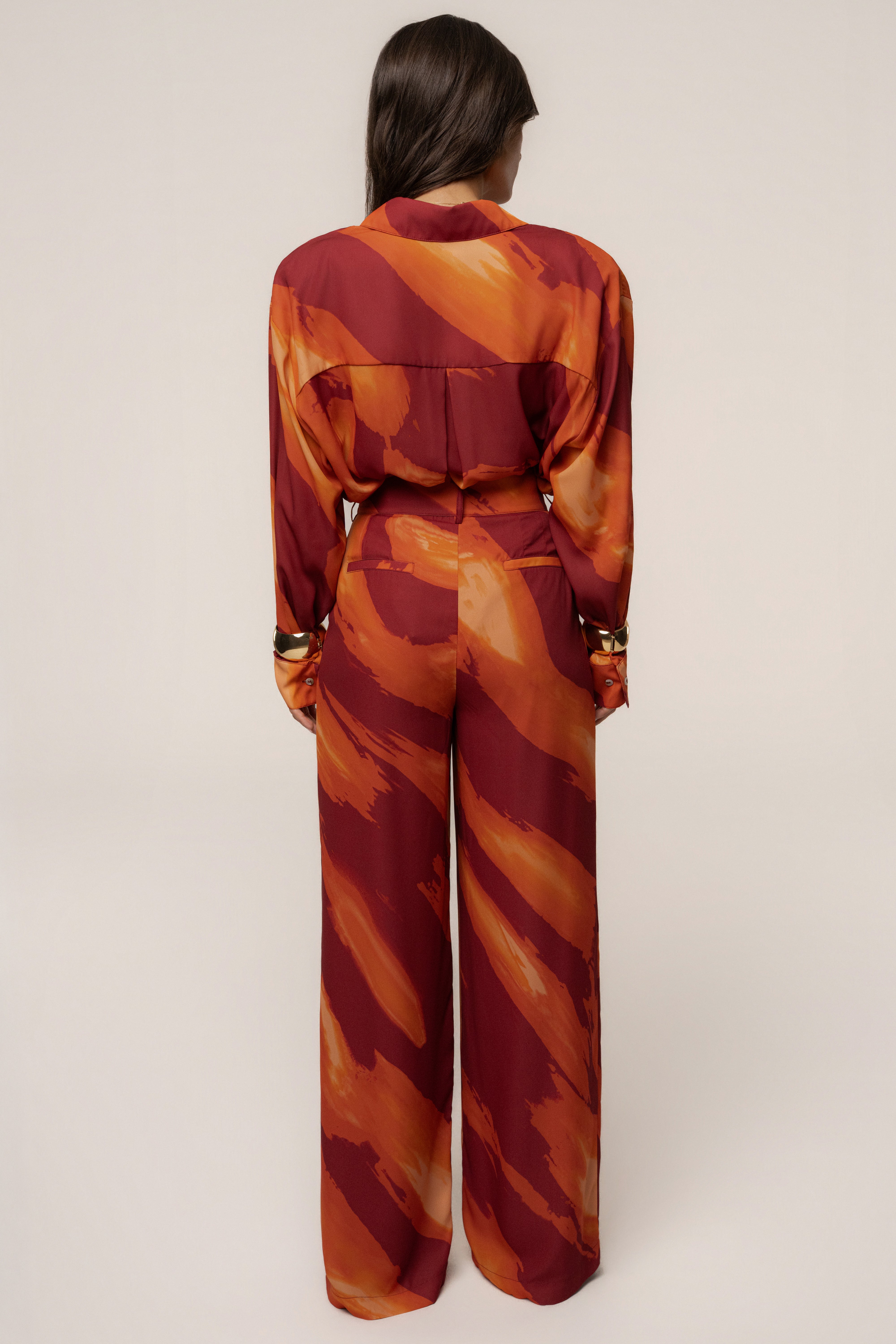 Crimson Dusk Fierce Form button-down shirt by JLUXLABEL, featuring a stylish tops design with a sleek, fitted silhouette.
