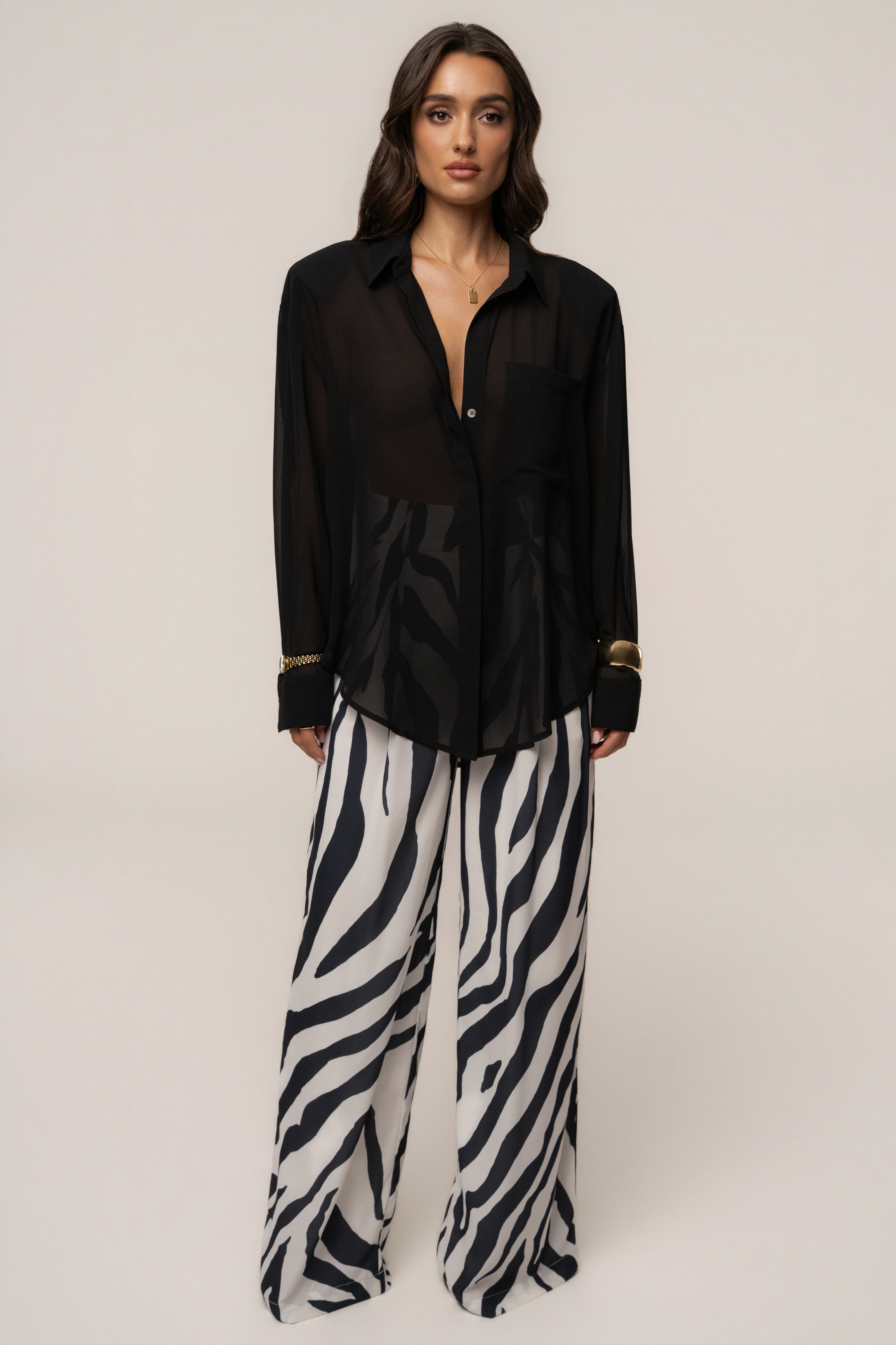Black Fierce Form button-down shirt by JLUXLABEL, stylish long-sleeve top with a tailored fit and classic collar.