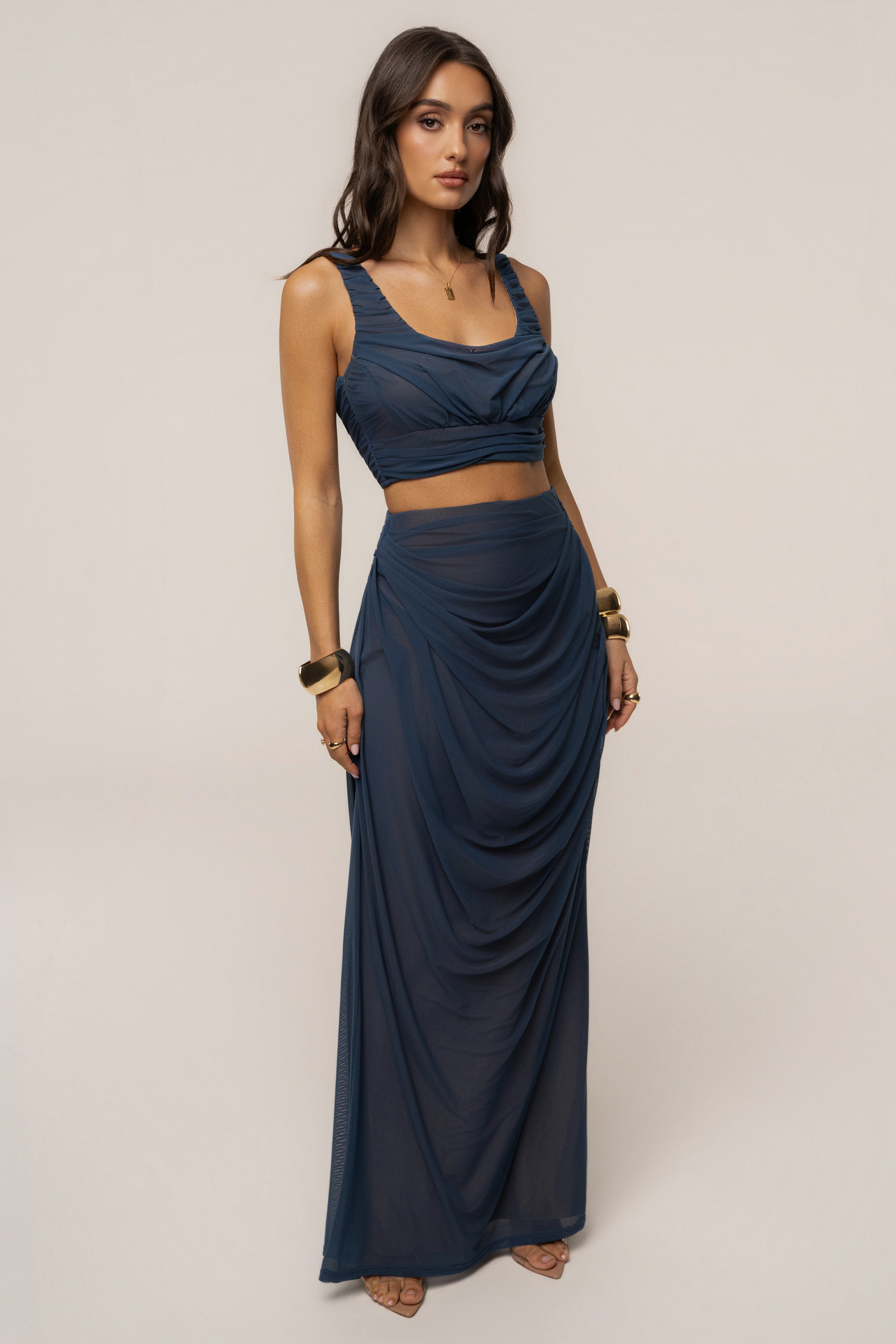 Blue Ethereal Flow Top by JLUXLABEL featuring lightweight fabric and flowing design, shown on a model.