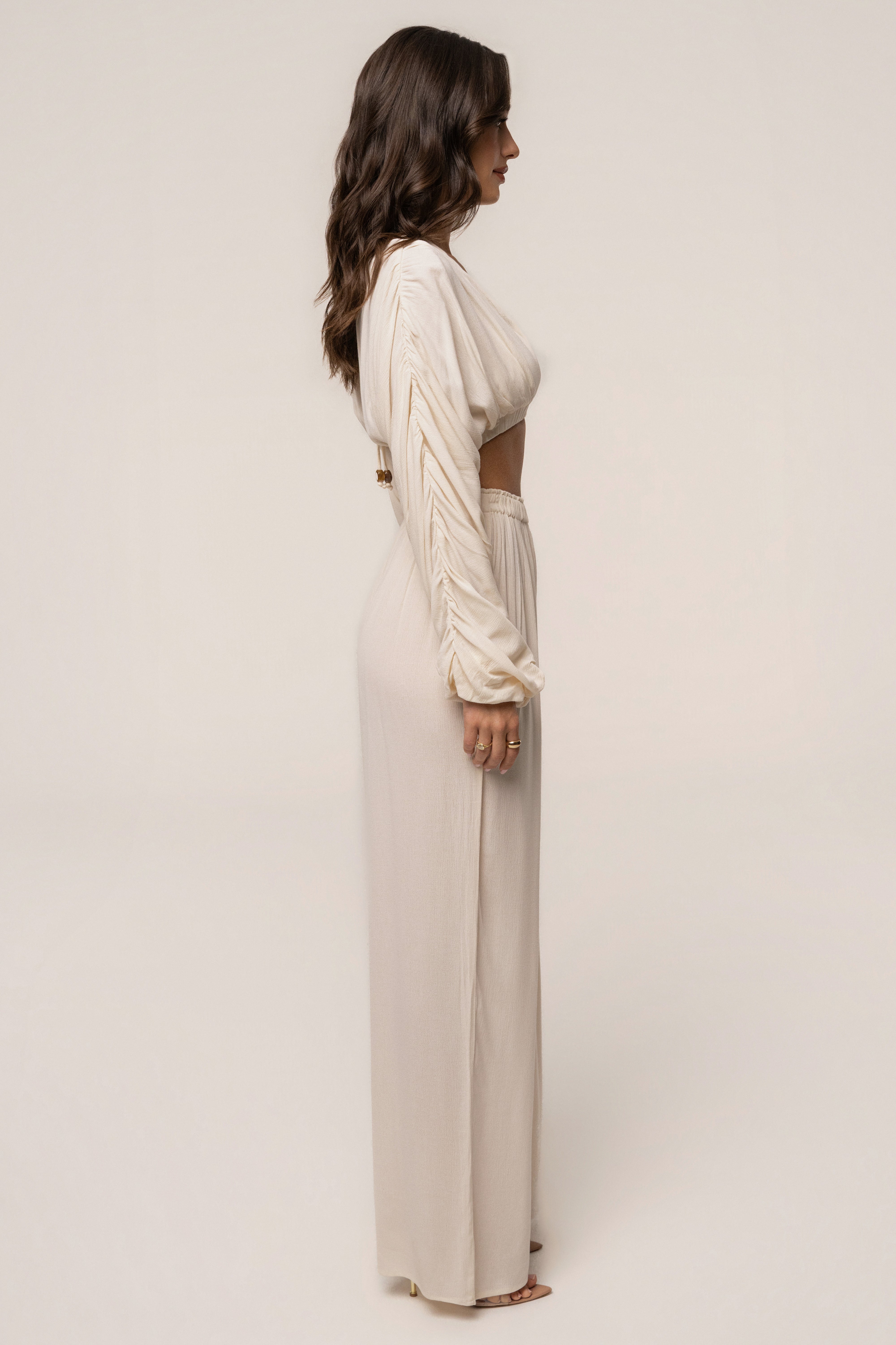 Cream Island Breeze pant set by JLUXLABEL featuring a relaxed fit and stylish design, perfect for casual or lounge wear.