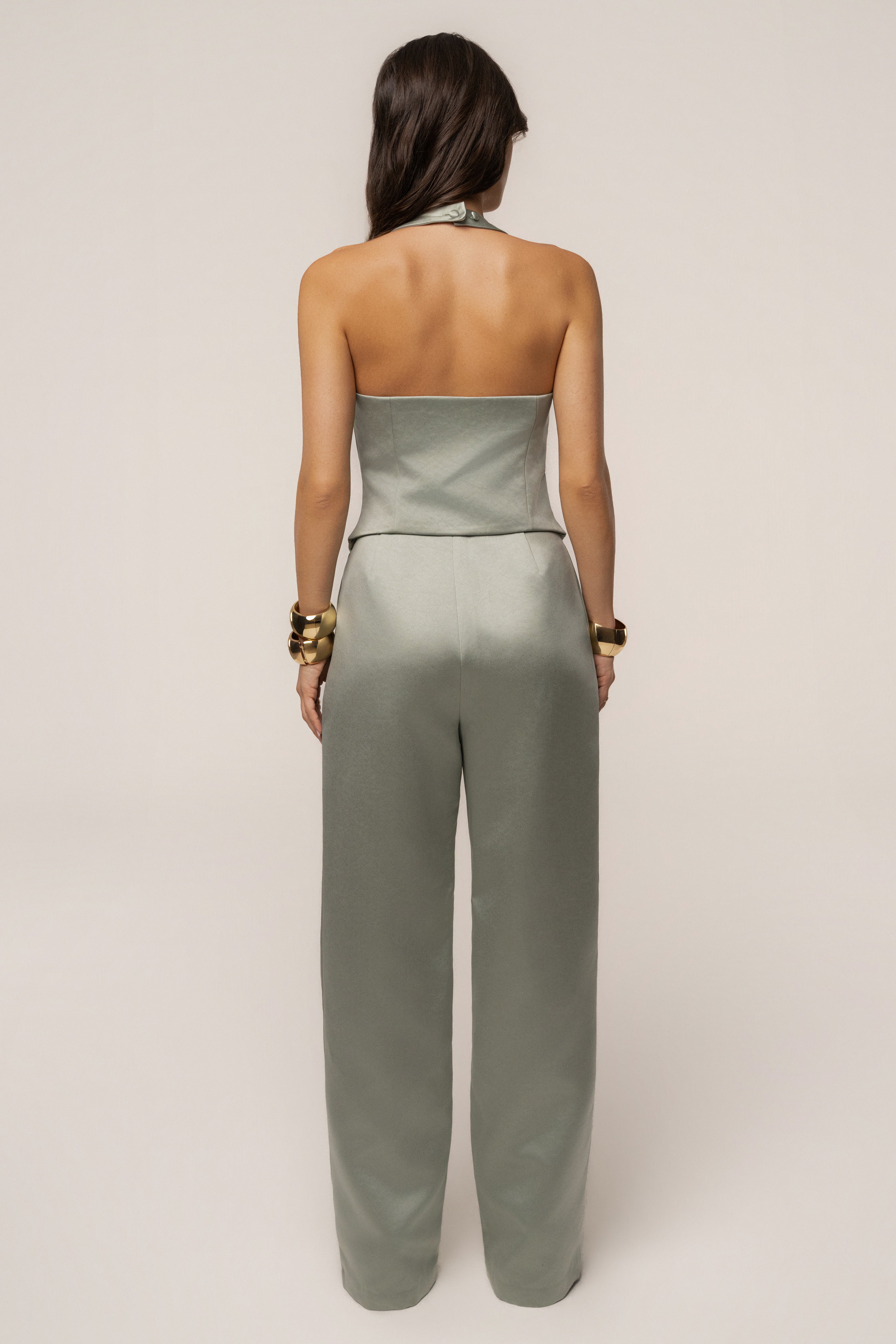 JLUXLABEL Sage City Nights satin trousers, stylish satin bottoms with a relaxed fit and elegant design, perfect for versatile wear.
