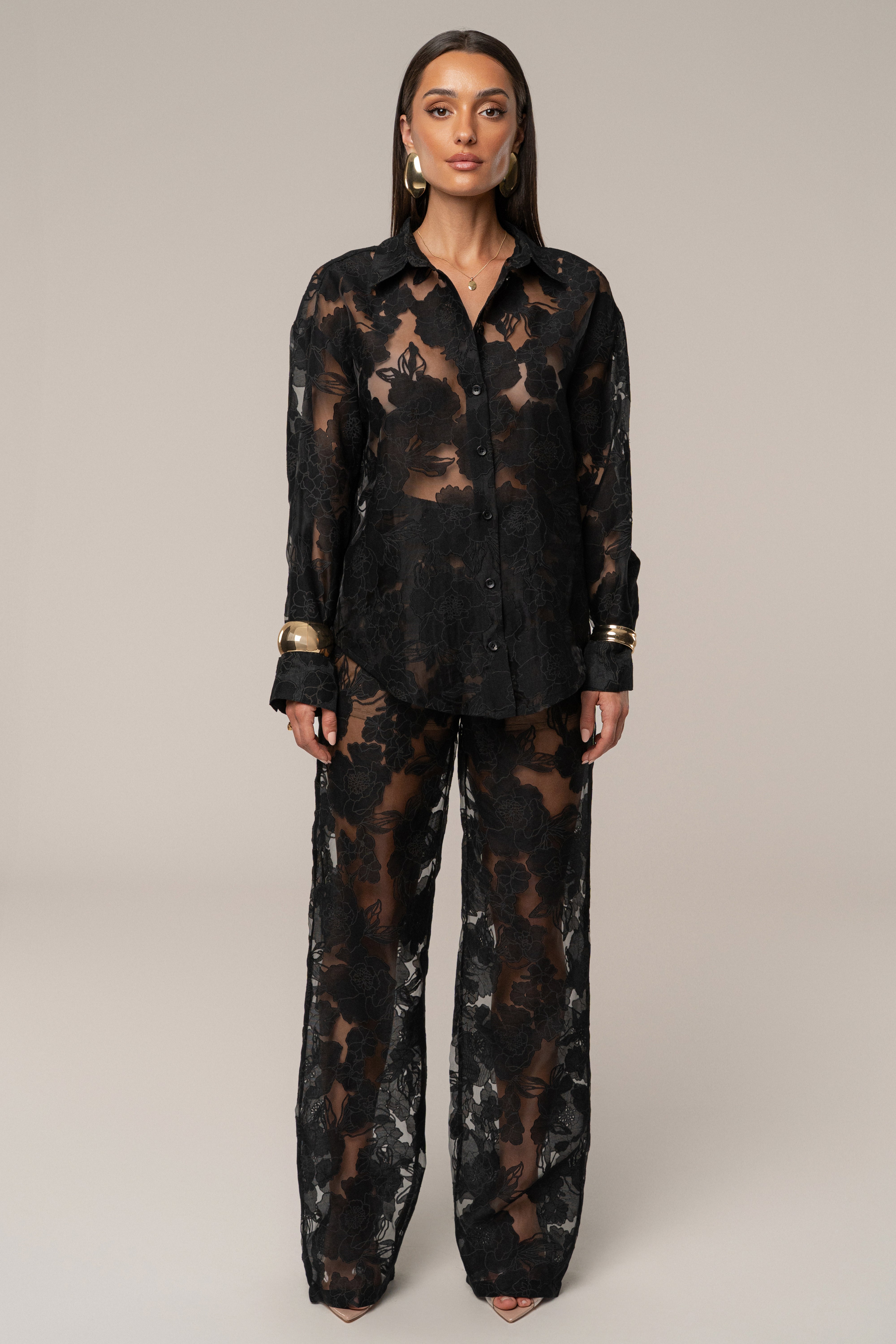 Black Organza Floral Blouse - JLUXLABEL