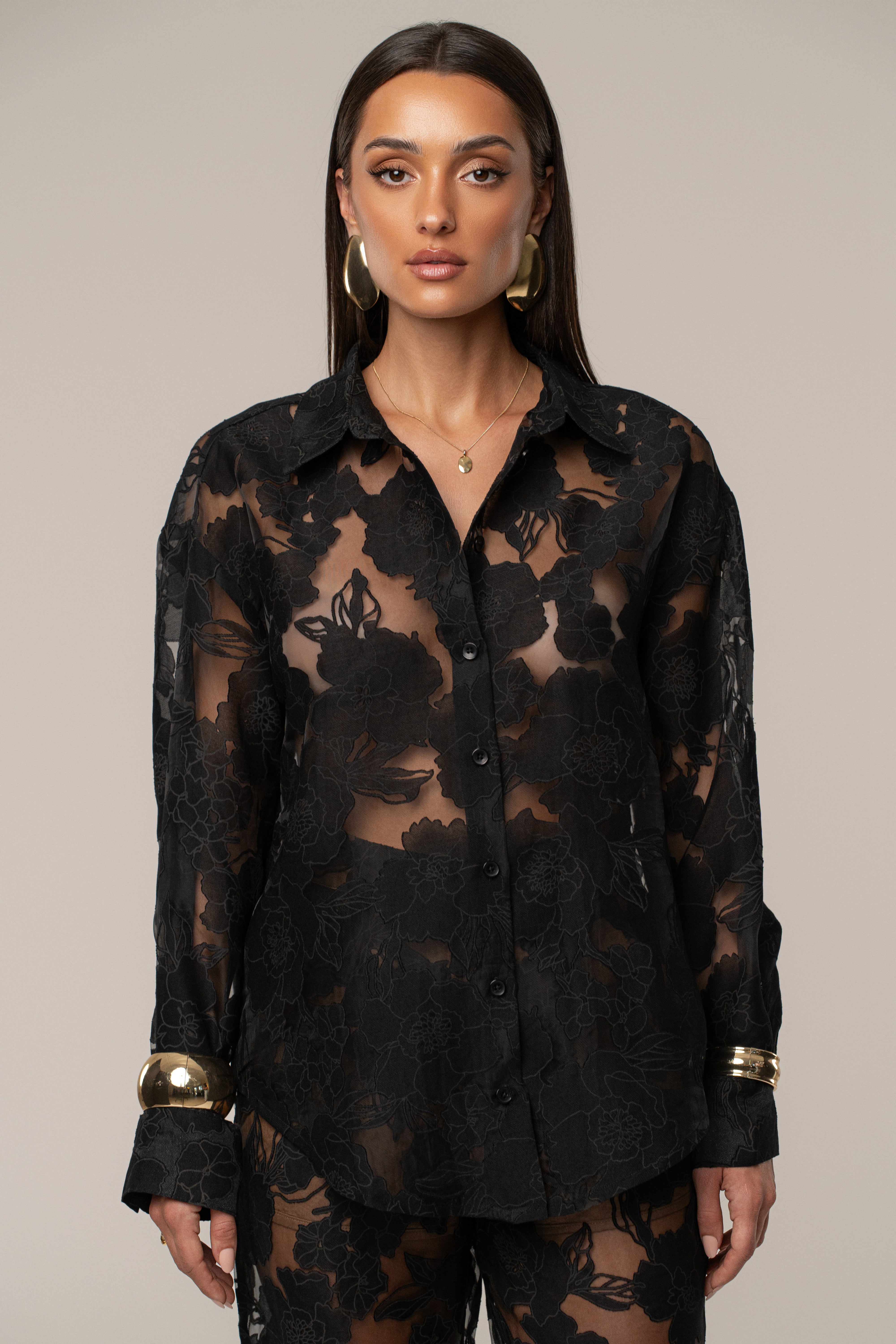 Black Organza Floral Blouse - JLUXLABEL