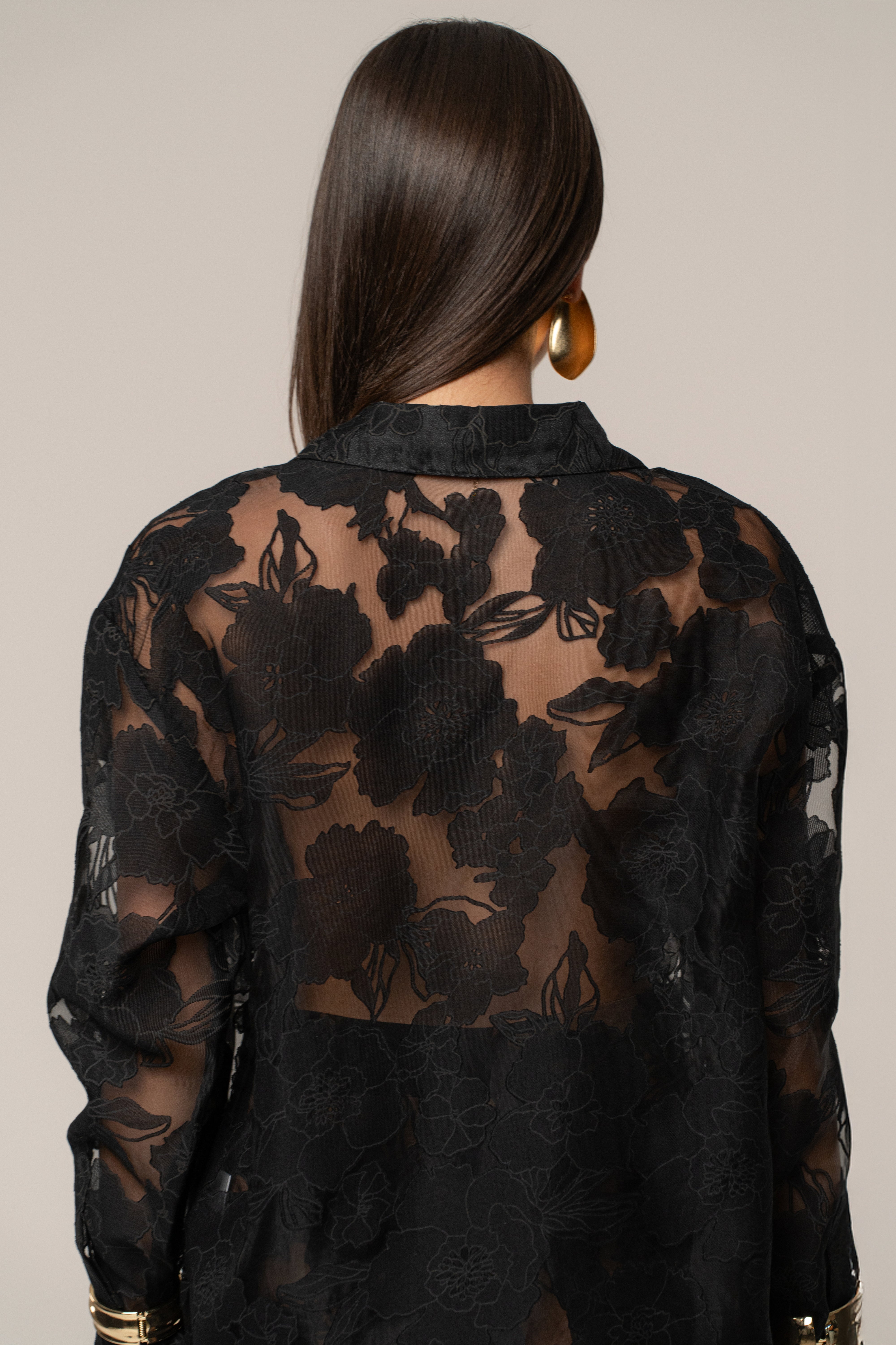 Black Organza Floral Blouse - JLUXLABEL