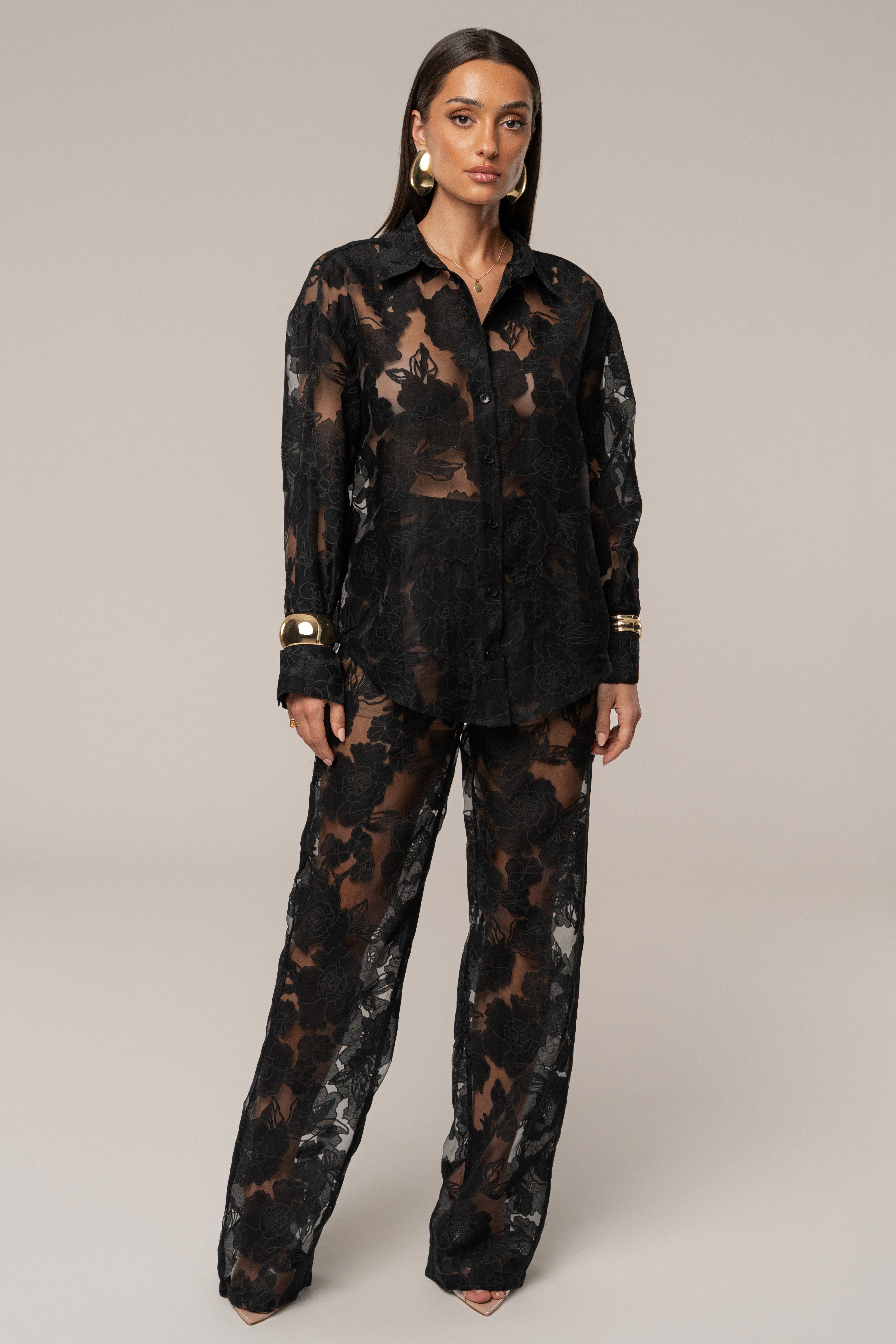 Black Organza Floral Blouse - JLUXLABEL