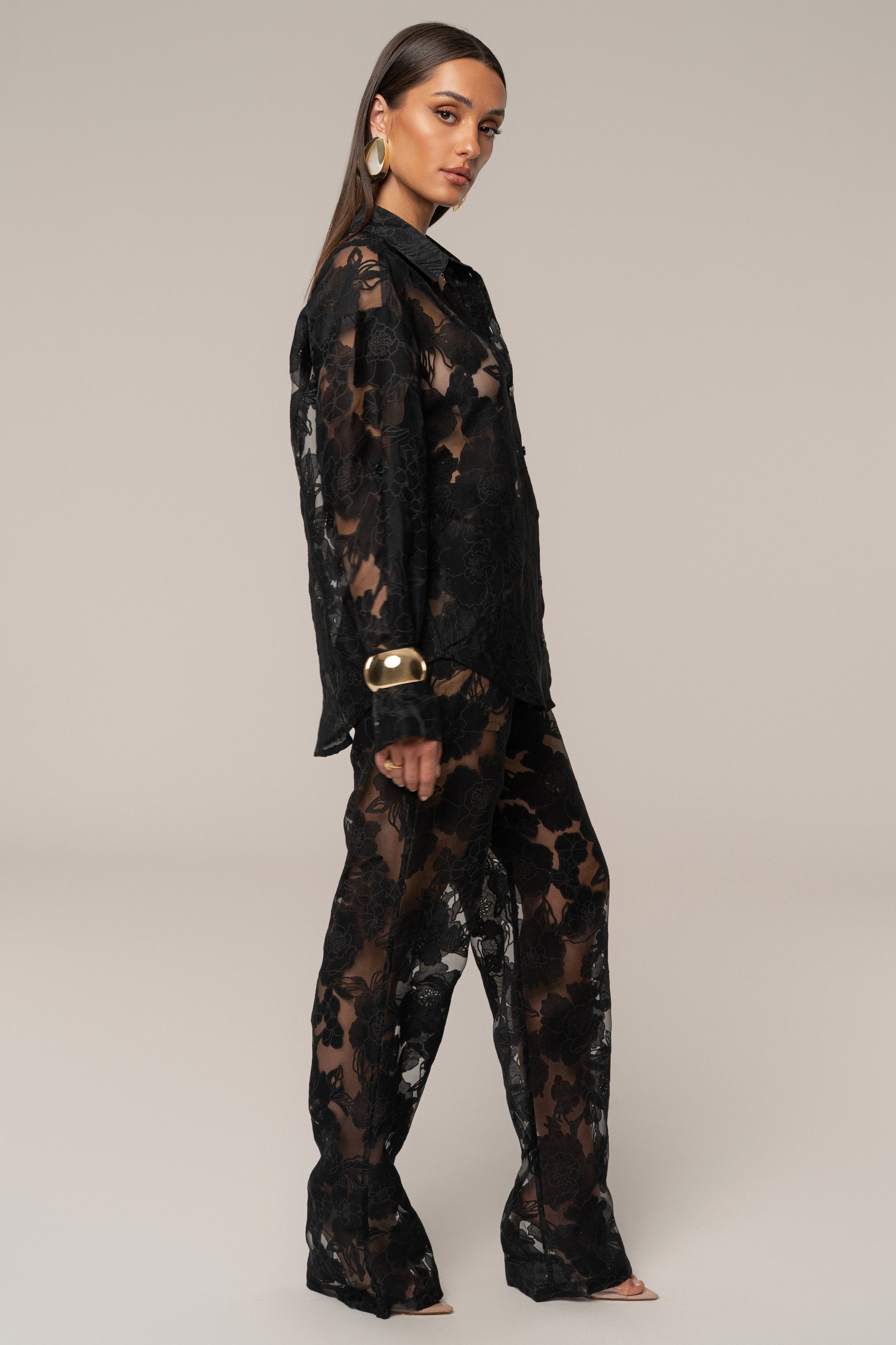 Black Organza Floral Blouse - JLUXLABEL