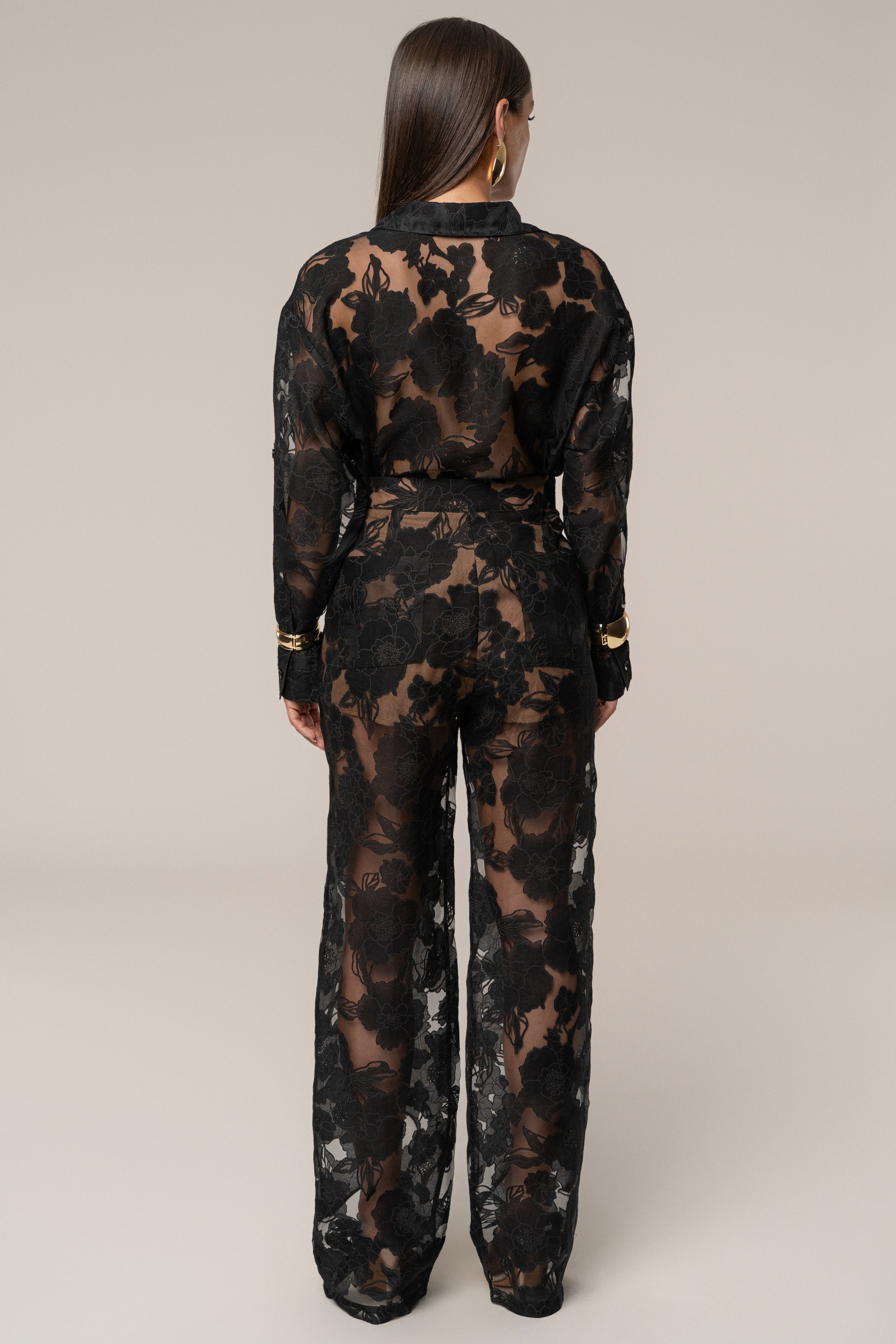 Black Organza Floral Blouse - JLUXLABEL