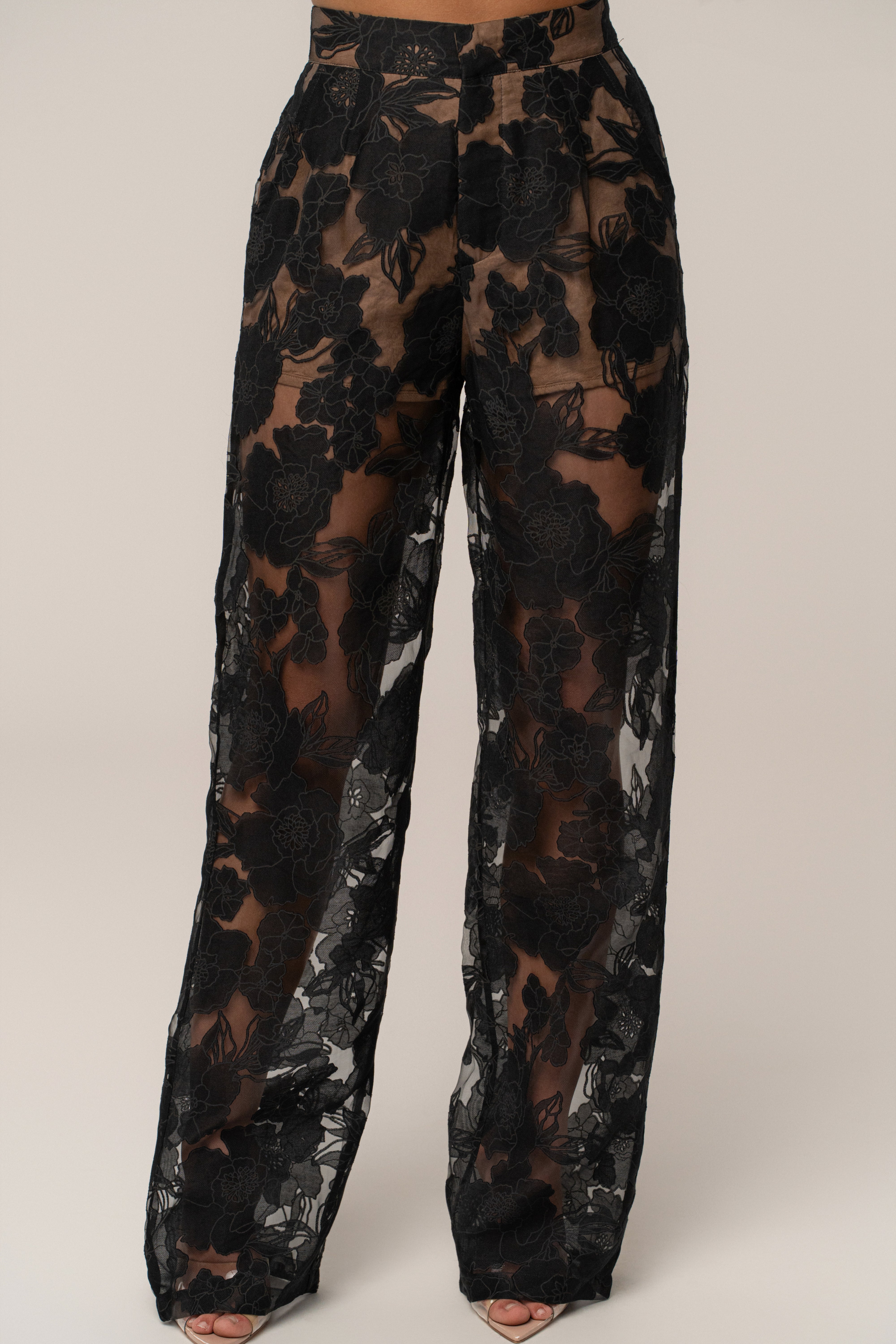 Black Organza Floral Pant - JLUXLABEL