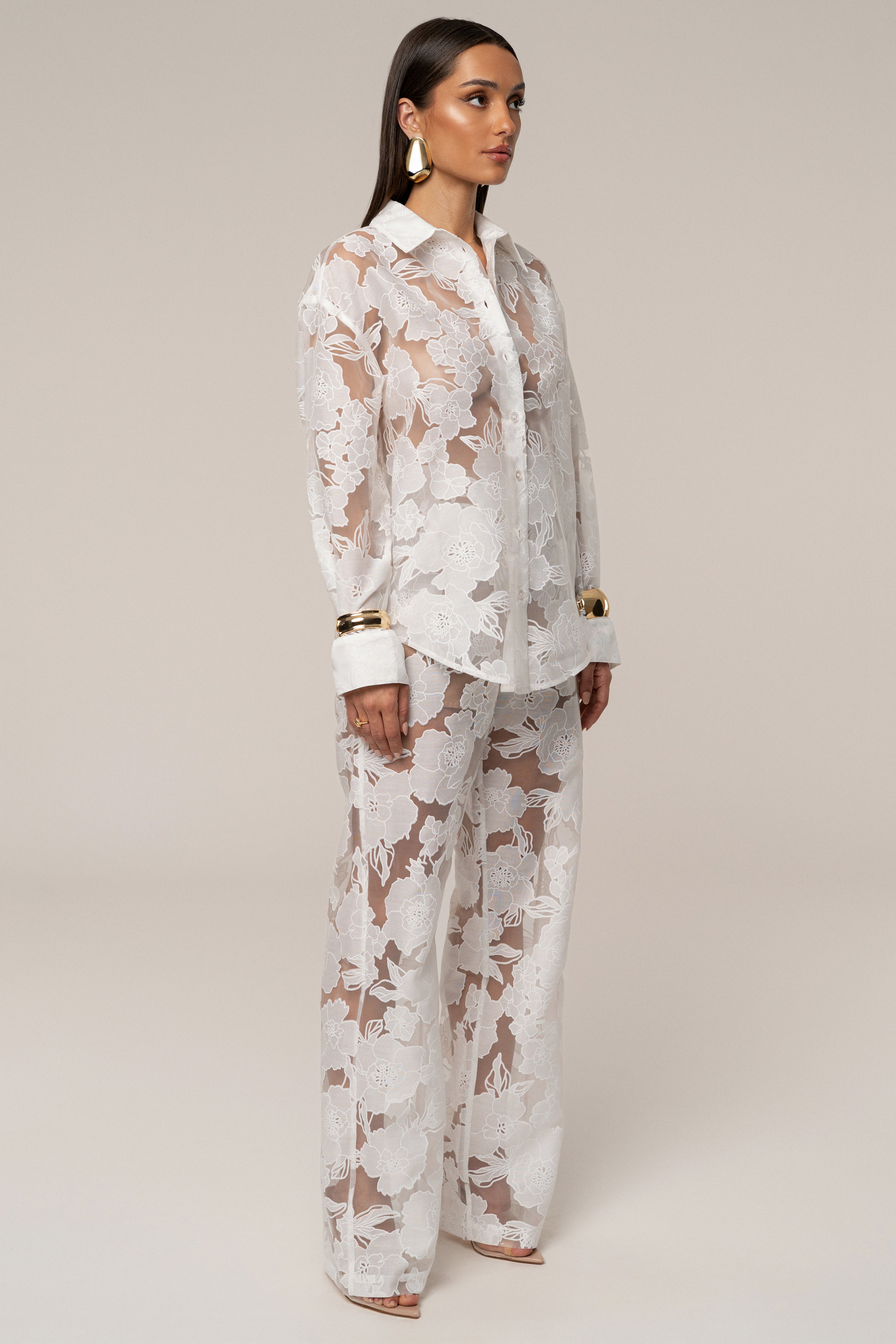Ivory Organza Floral Blouse - JLUXLABEL