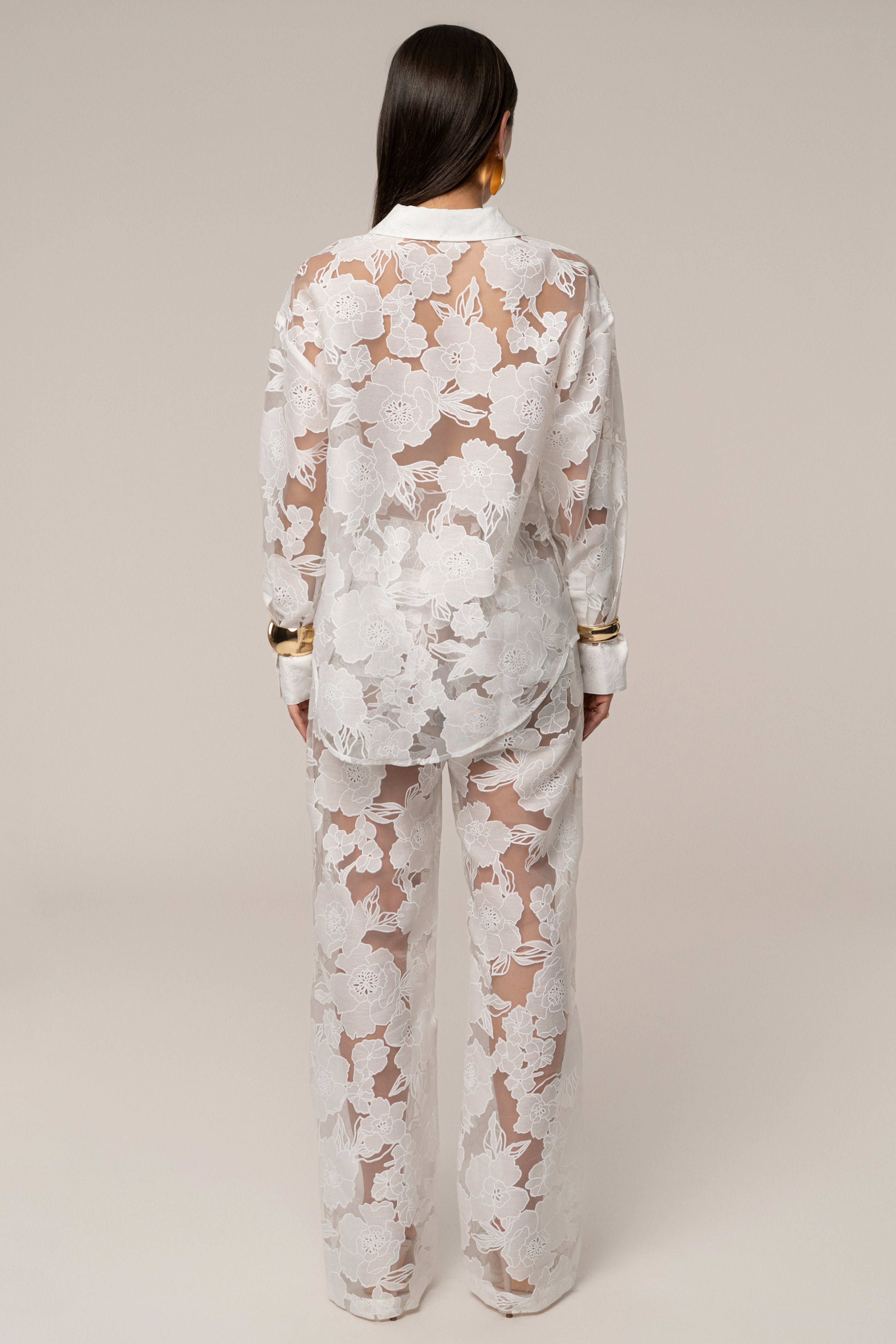 Ivory Organza Floral Blouse - JLUXLABEL