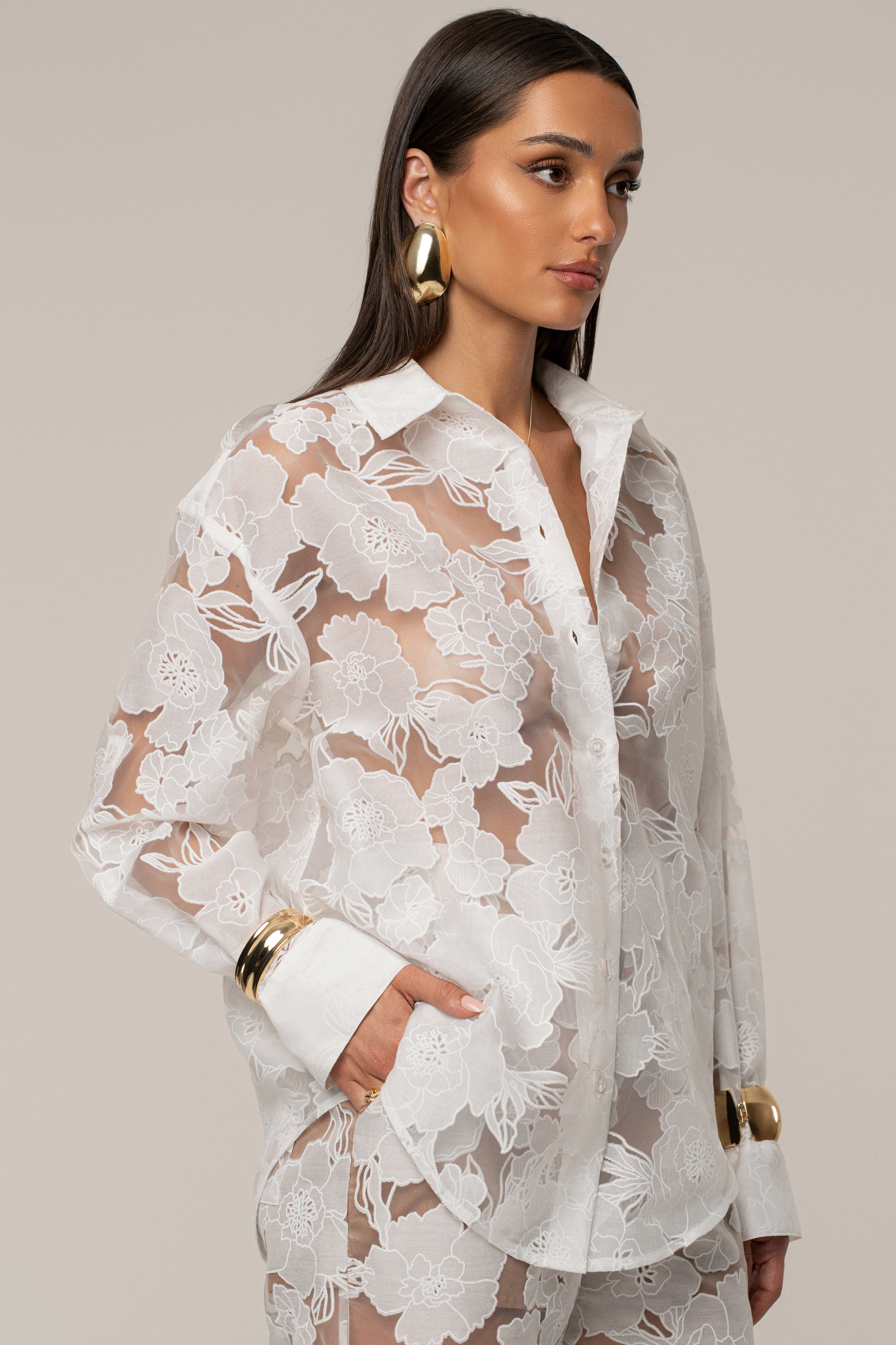 Ivory Organza Floral Blouse - JLUXLABEL