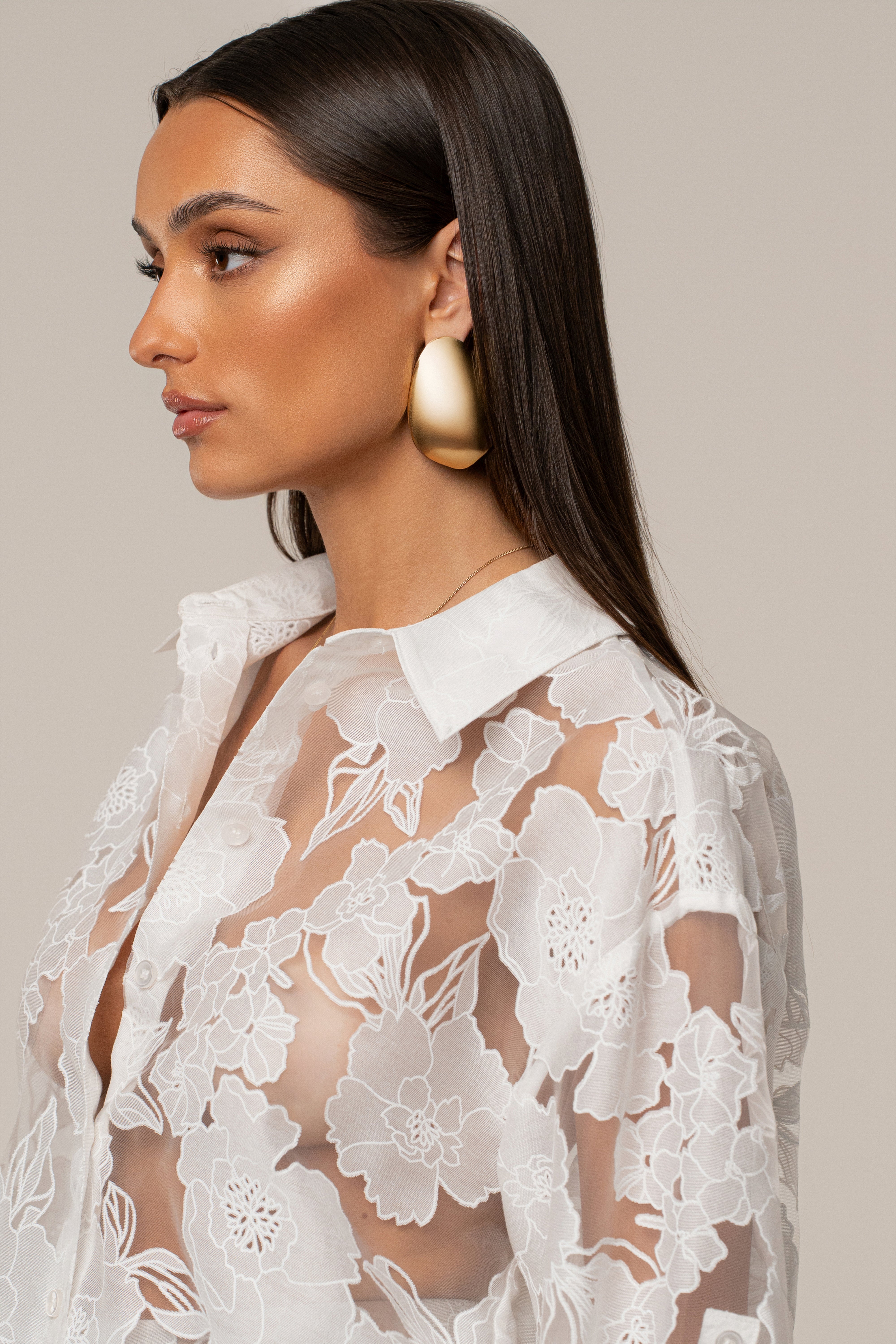 Ivory Organza Floral Blouse - JLUXLABEL