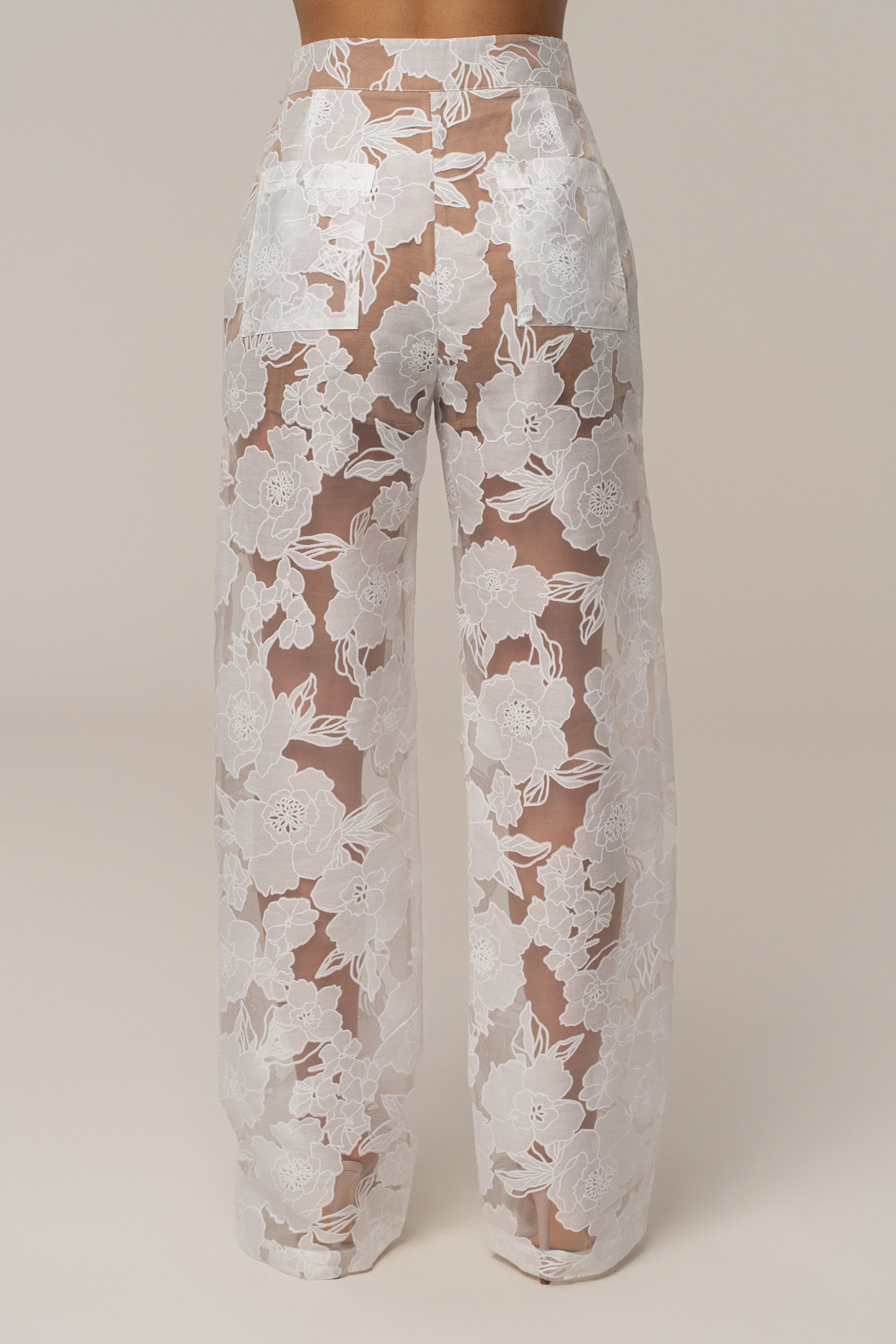 Ivory Organza Floral Pant - JLUXLABEL