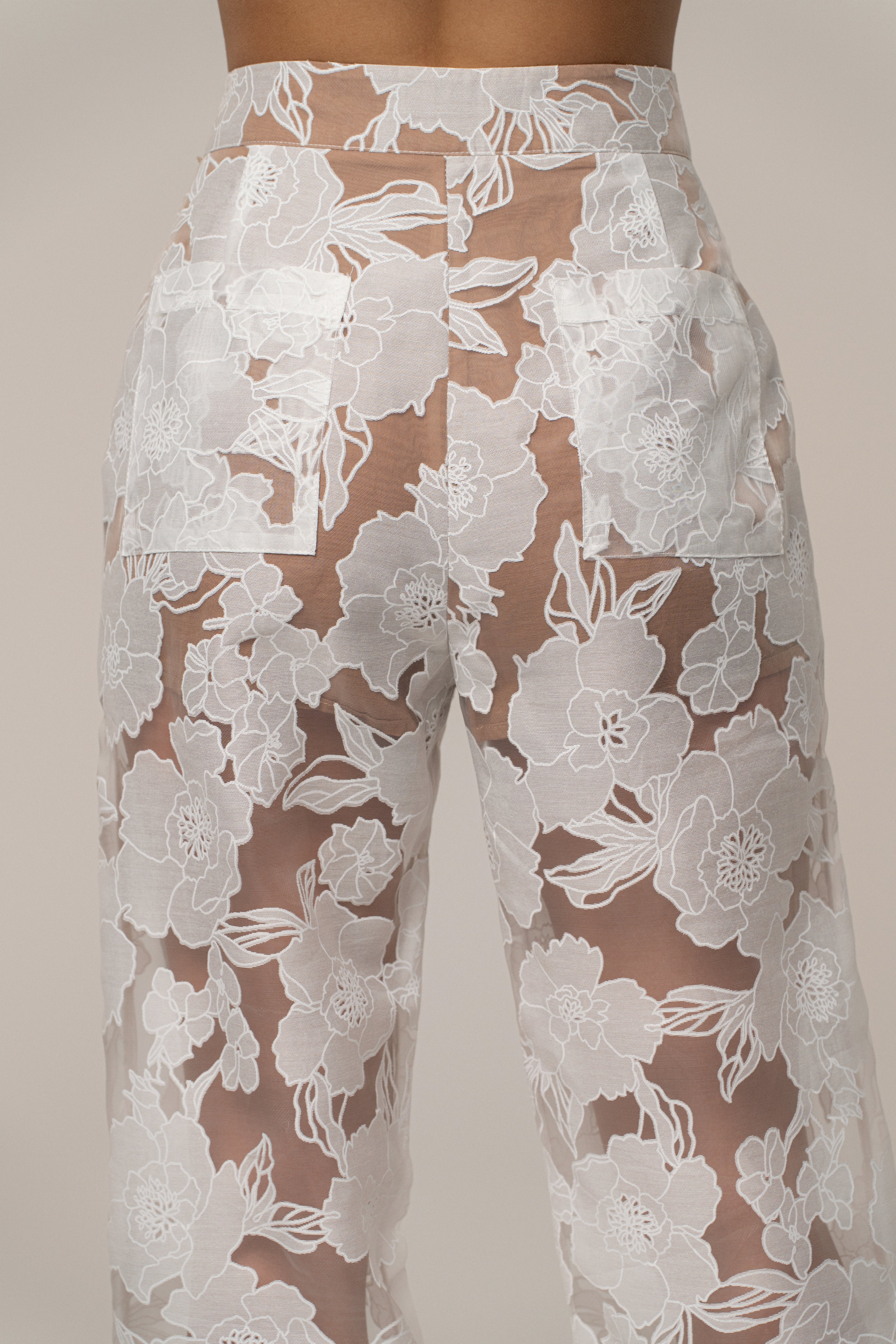 Ivory Organza Floral Pant - JLUXLABEL