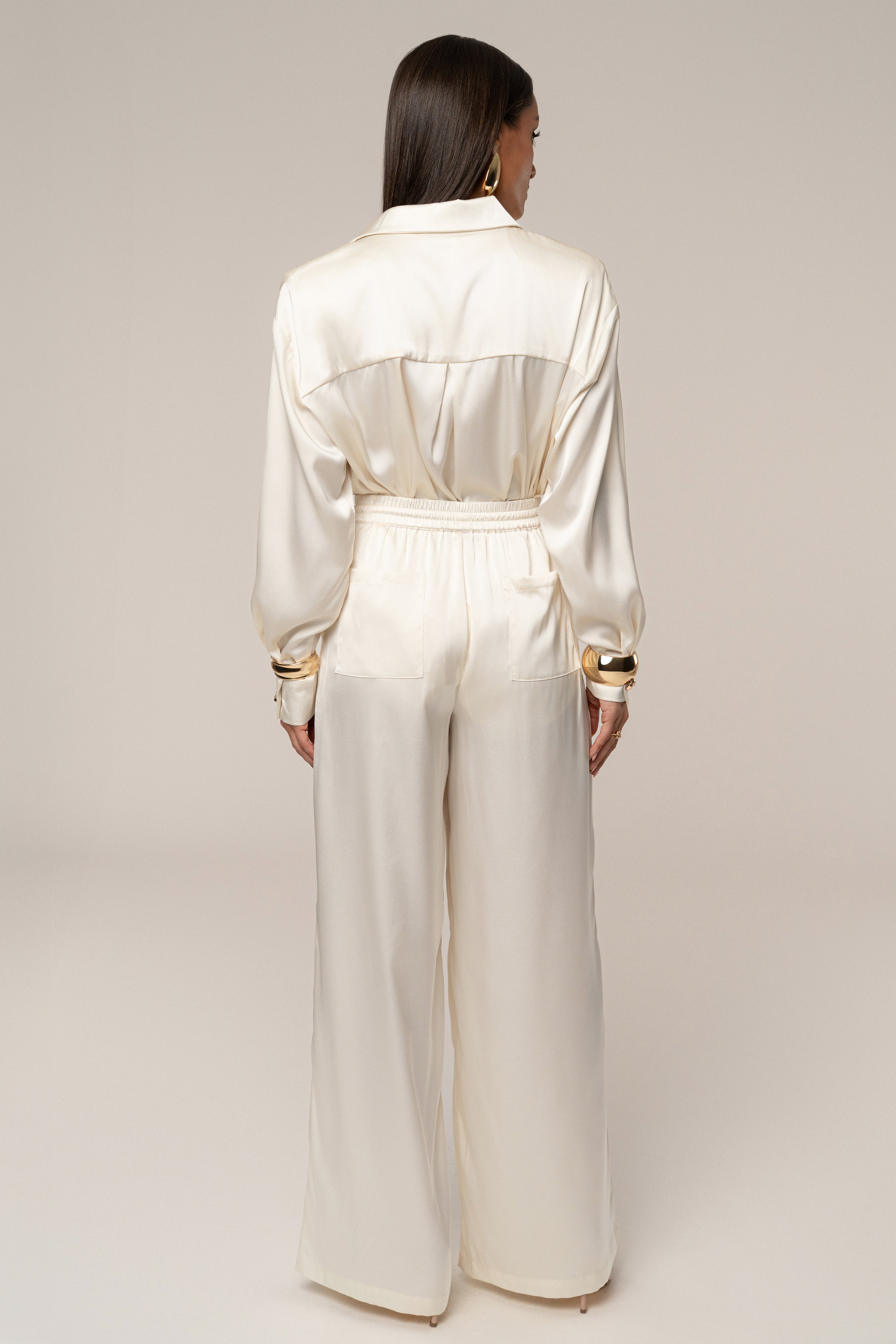 Ivory Island Ease Collared Satin Top - JLUXLABEL