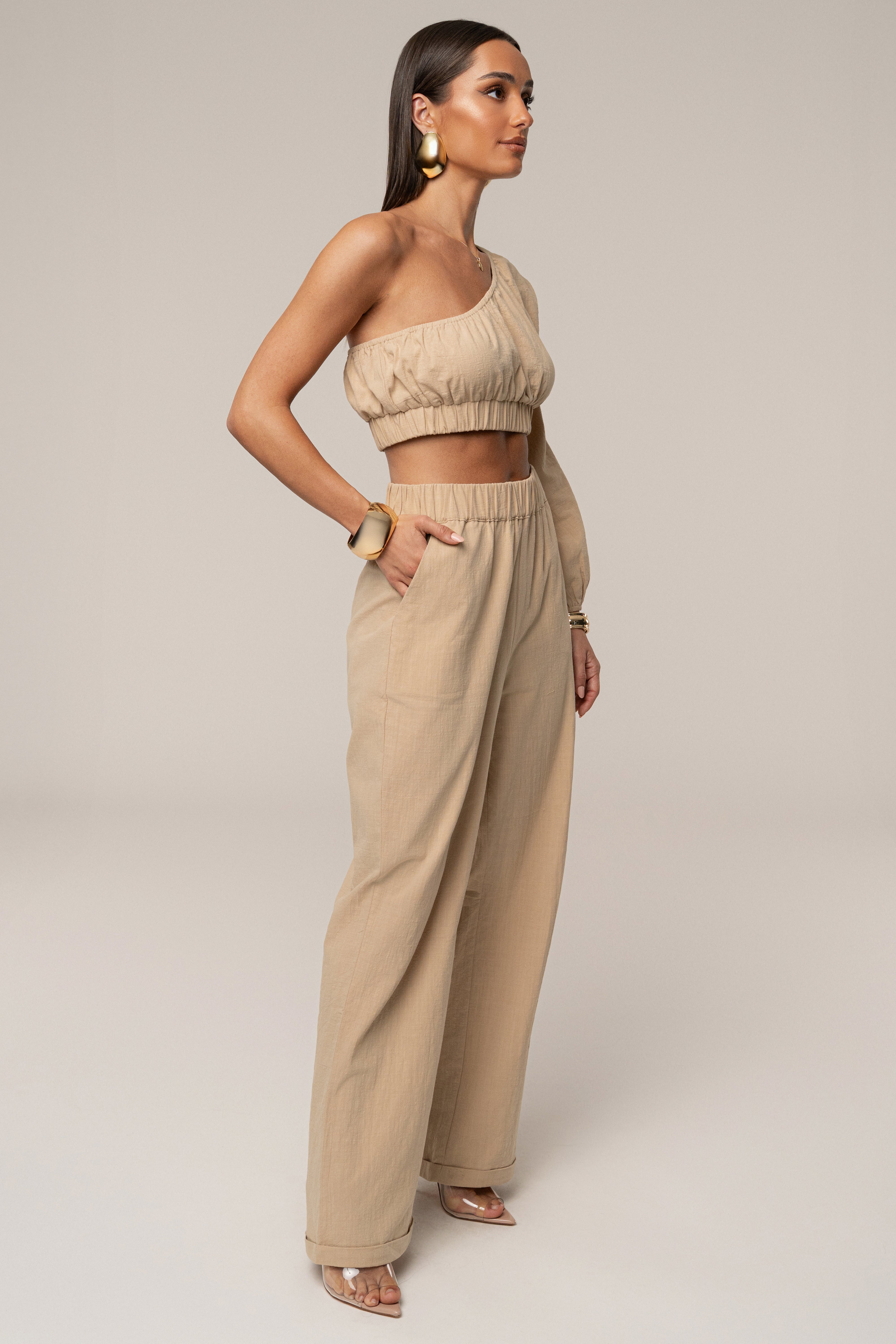 Tan Coastal Tide Pant Set - JLUXLABEL