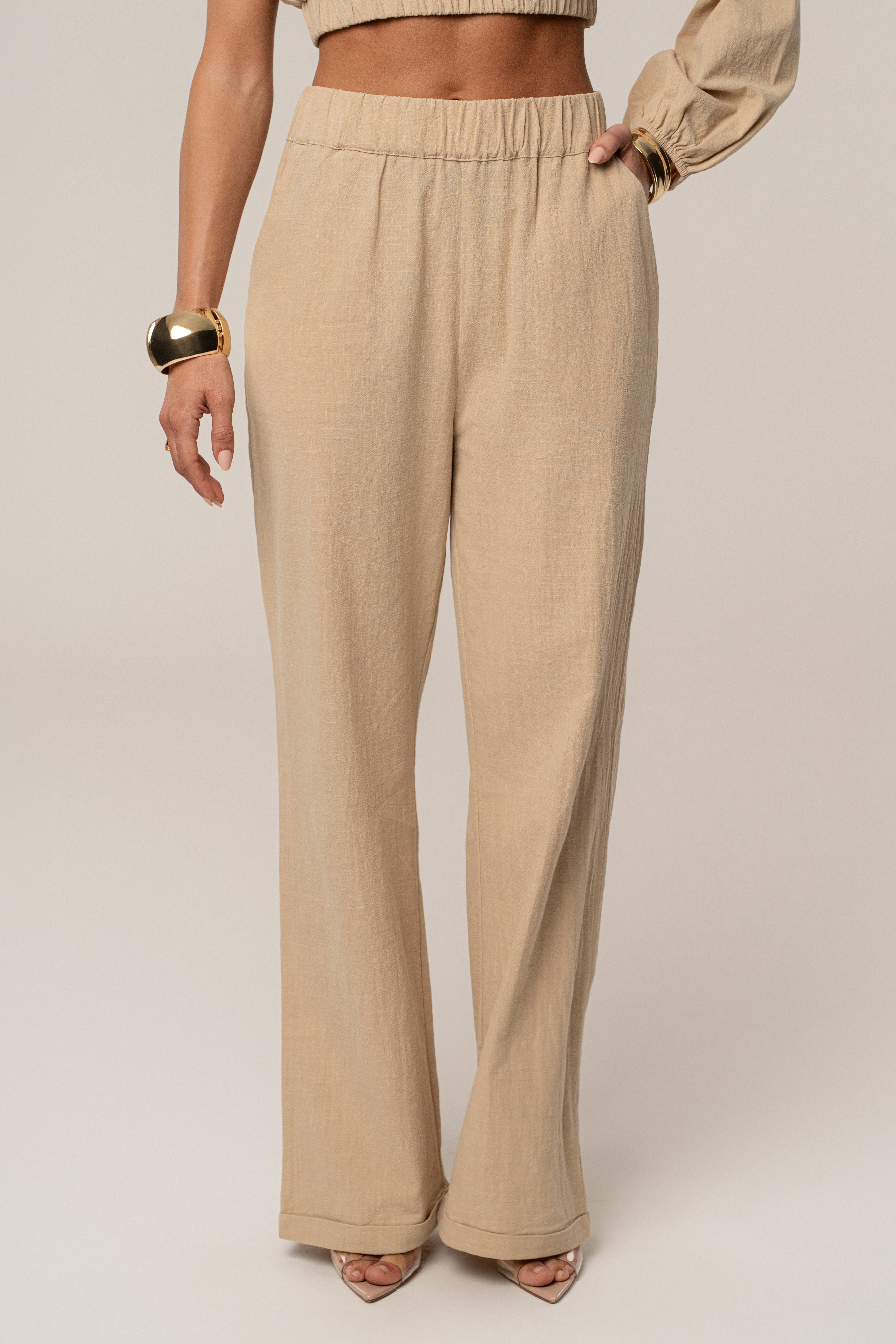 Tan Coastal Tide Pant Set - JLUXLABEL