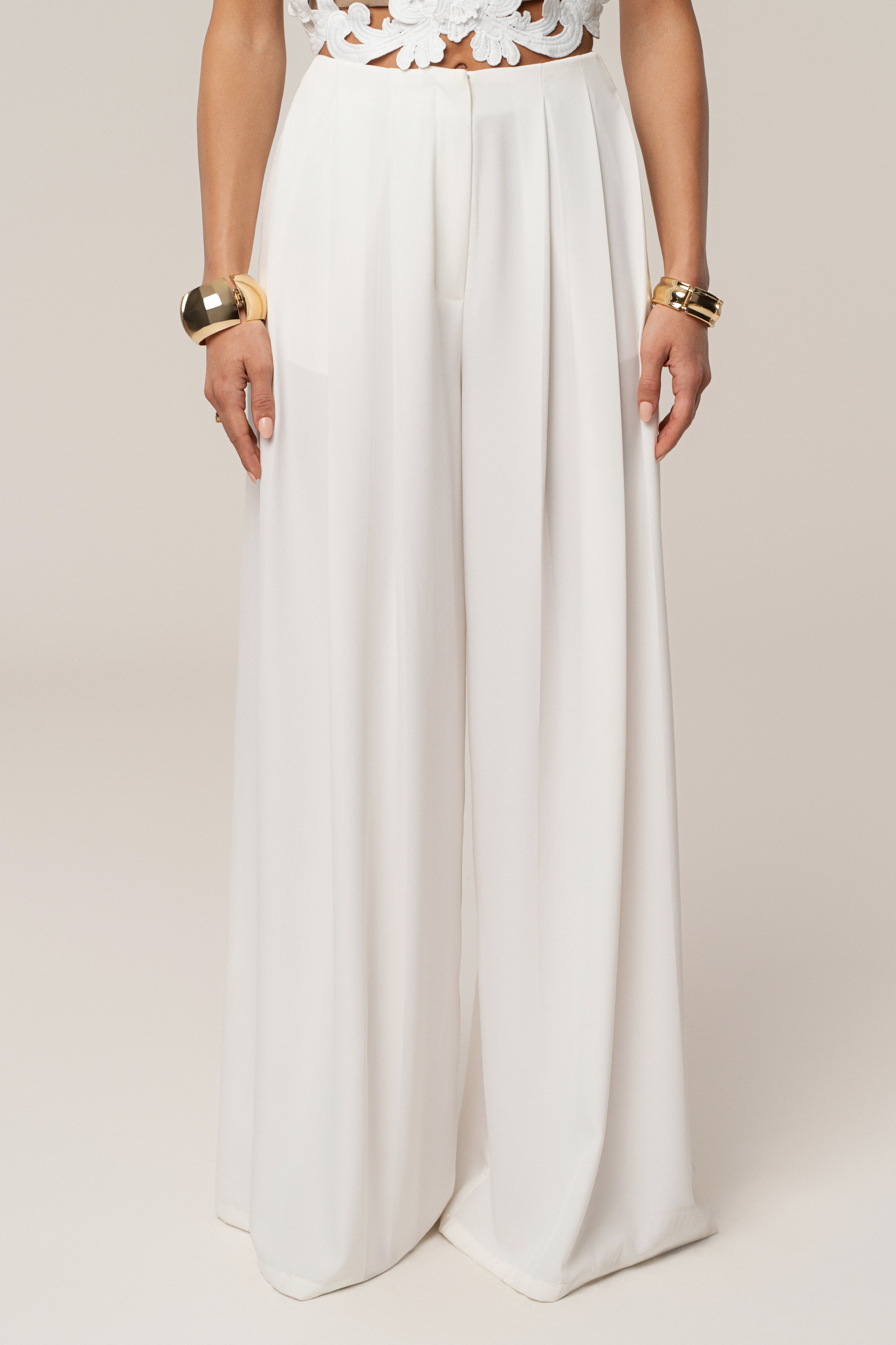 White Summer Ease Wide Leg Pants - JLUXLABEL