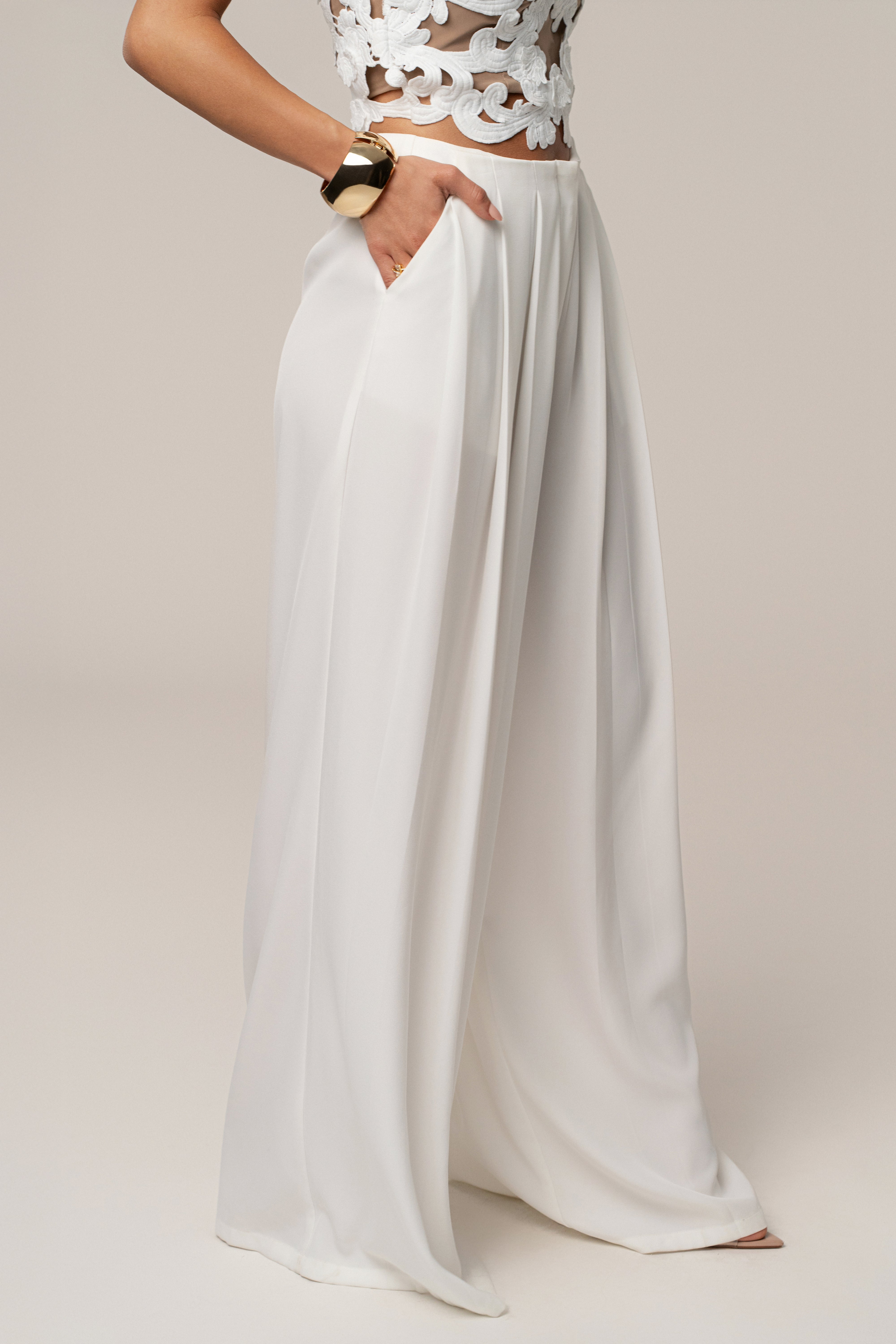 White Summer Ease Wide Leg Pants - JLUXLABEL