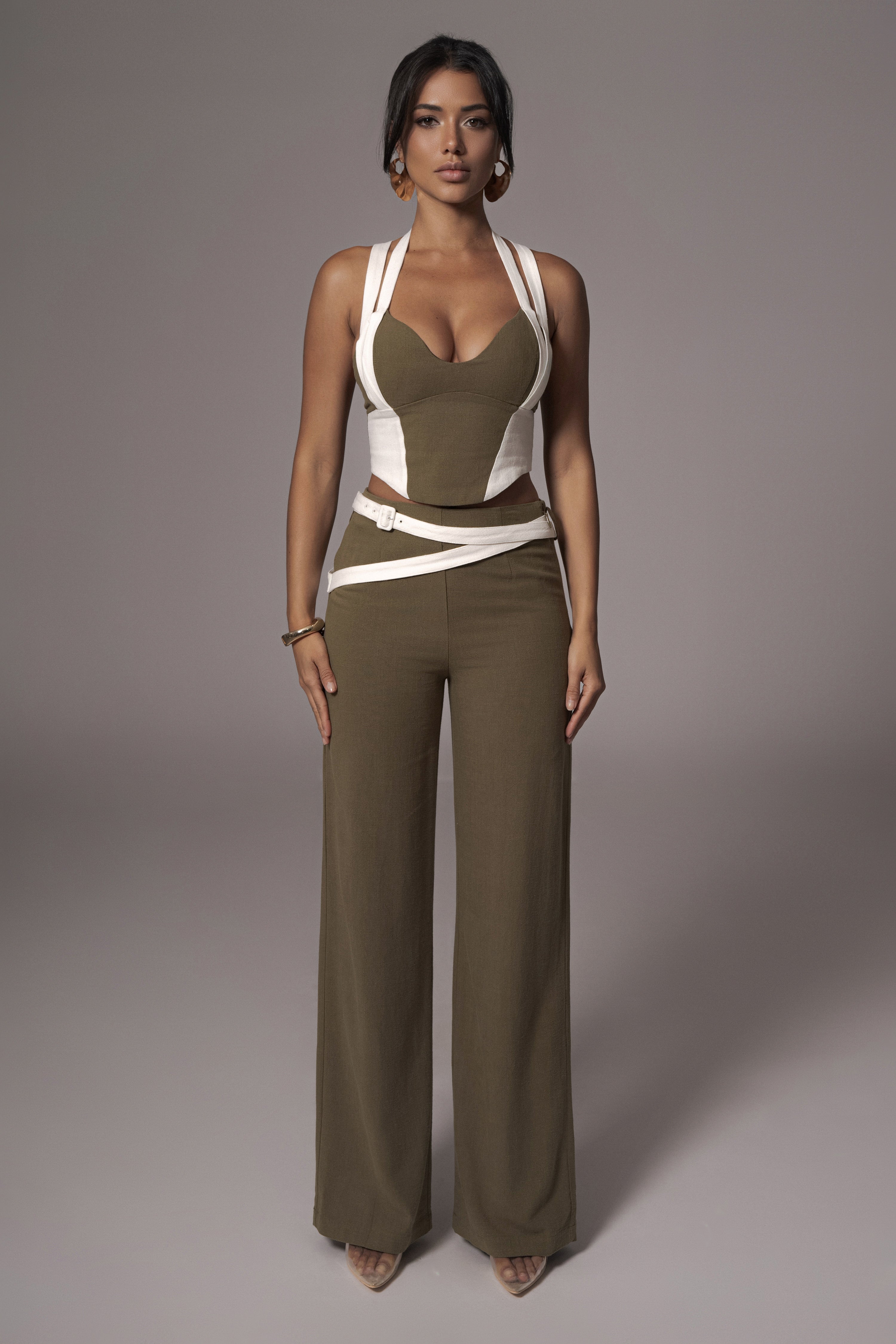 Olive Palm Beach Belted Linen Pants - JLUXLABEL