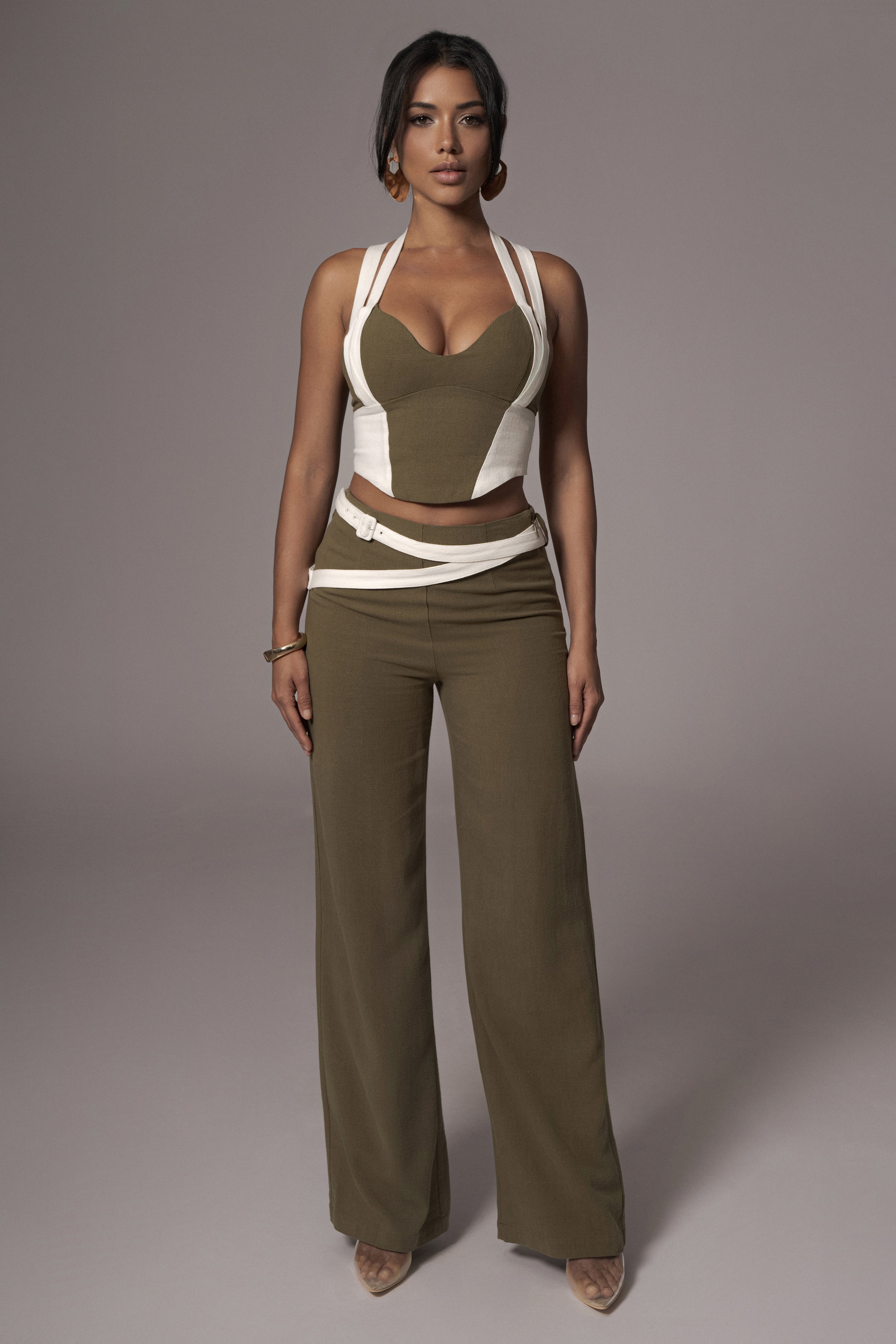 Olive Palm Beach Belted Linen Pants - JLUXLABEL