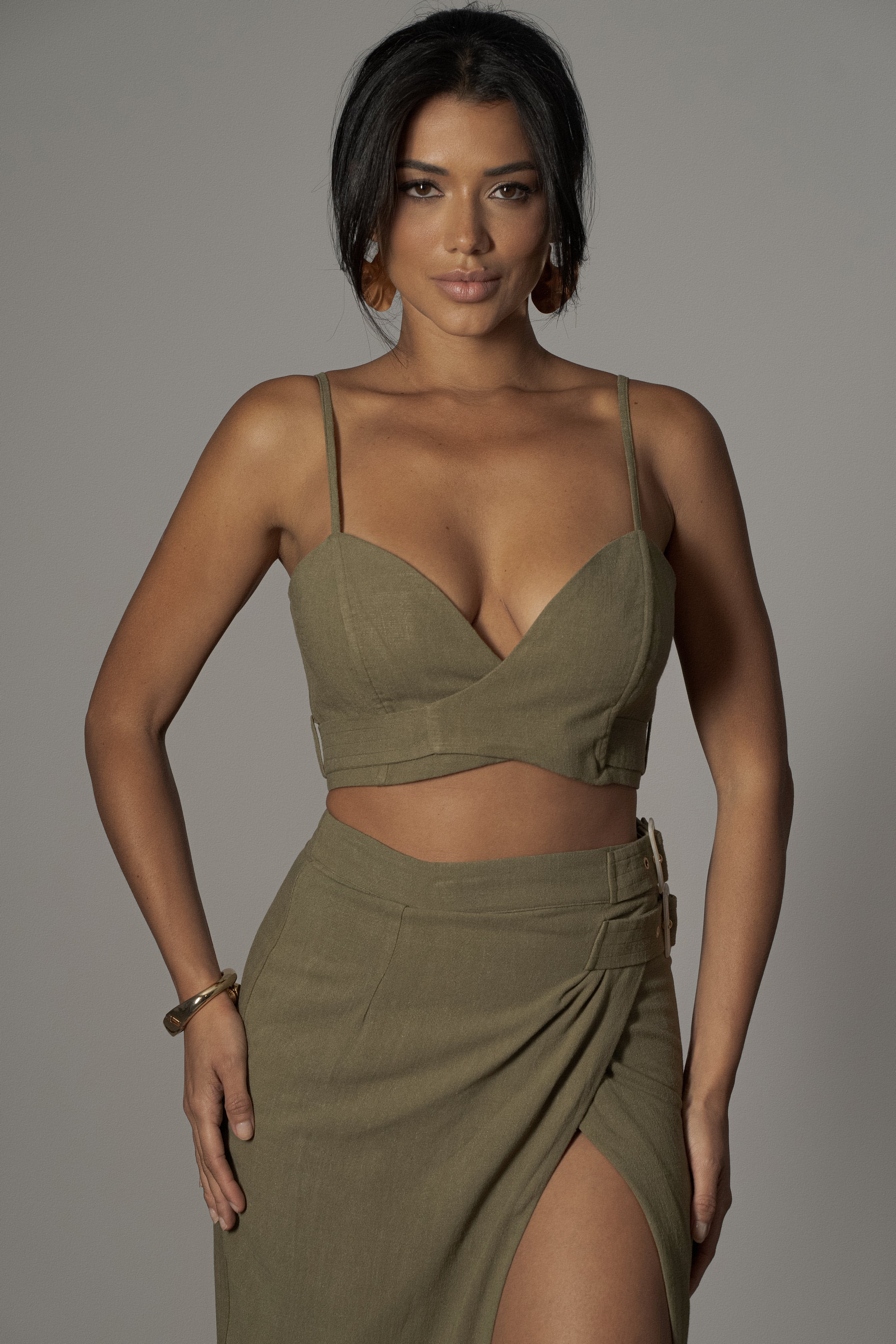 Olive Sunrise Linen Bustier - JLUXLABEL