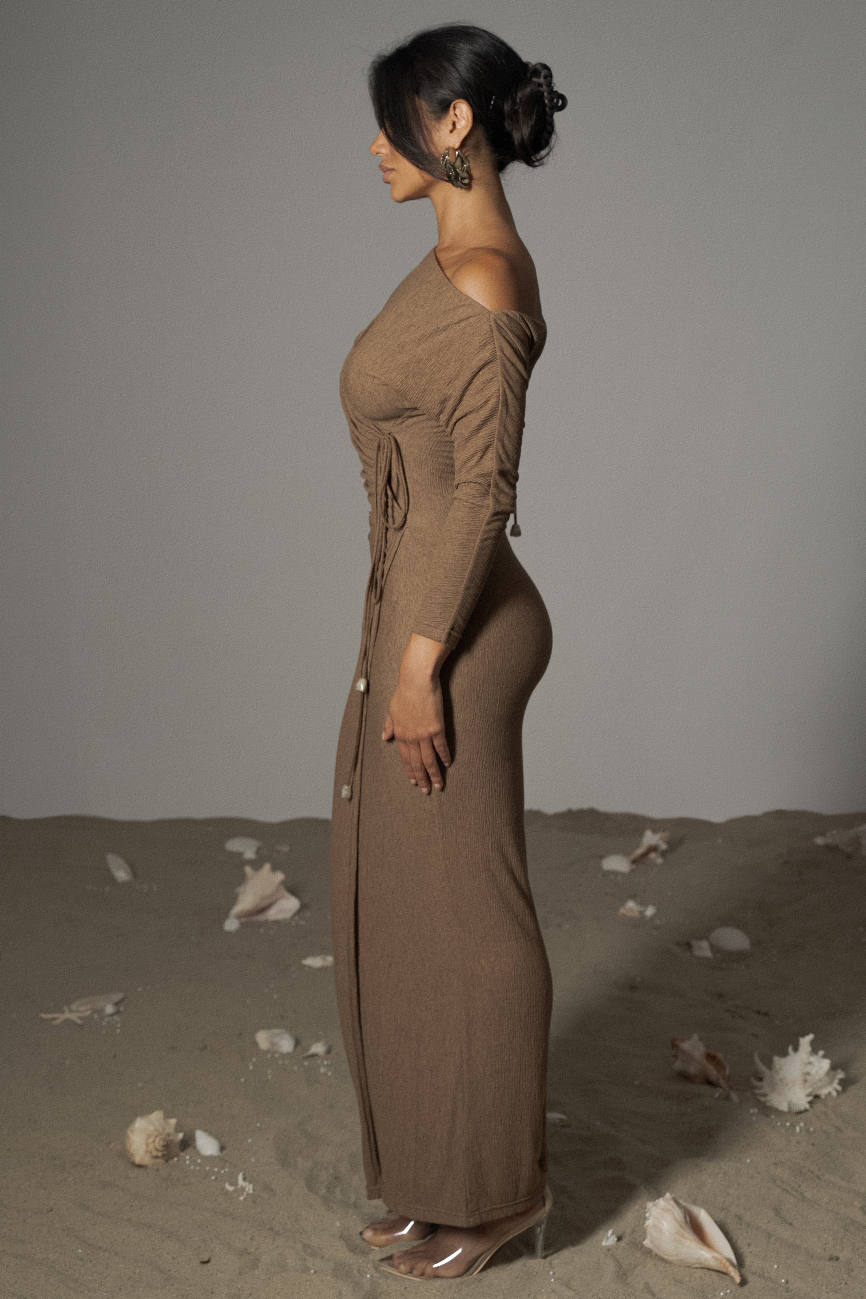 Chocolate Odelia Crinkled Maxi Dress - JLUXLABEL