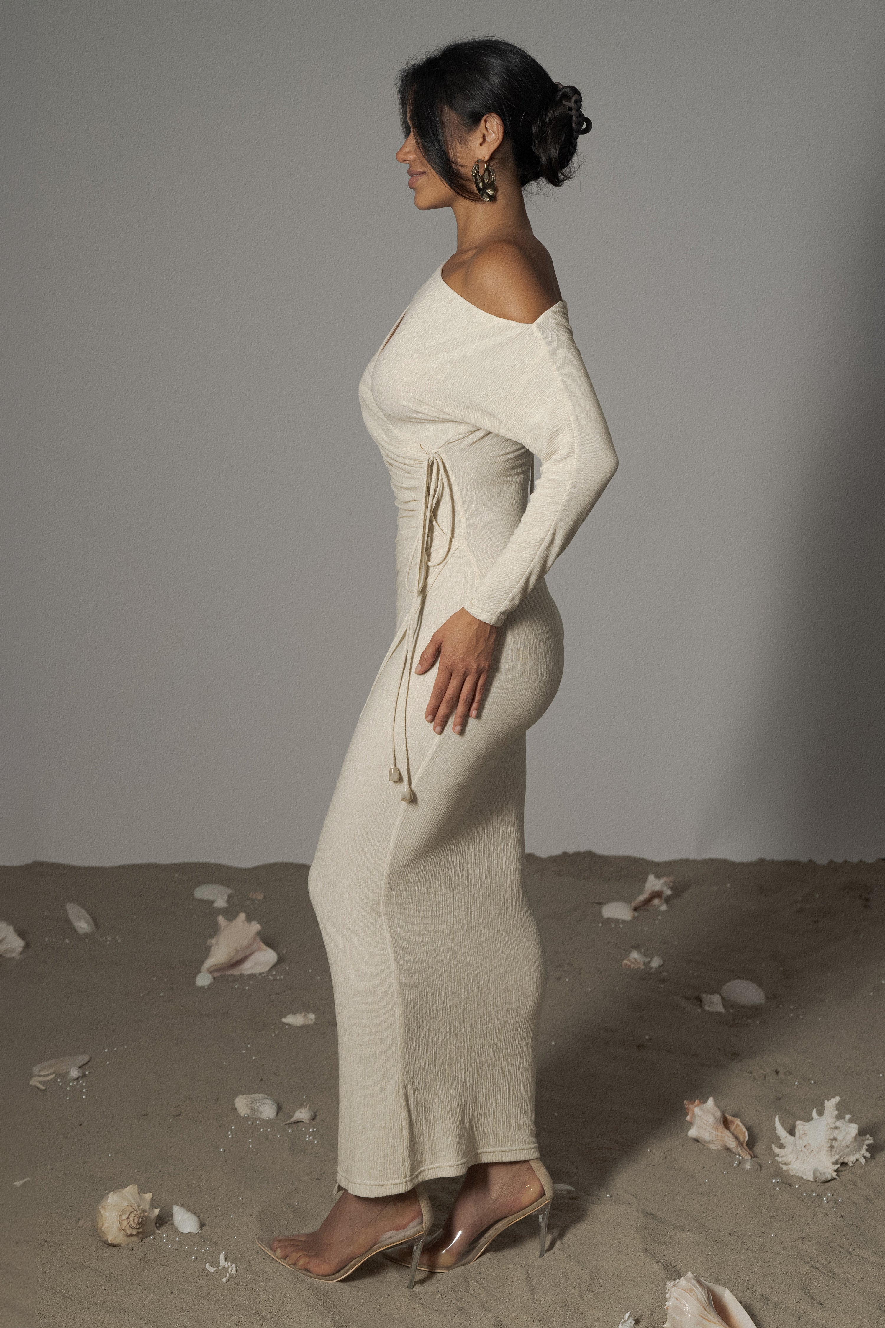 Ivory Odelia Crinkled Maxi Dress - JLUXLABEL