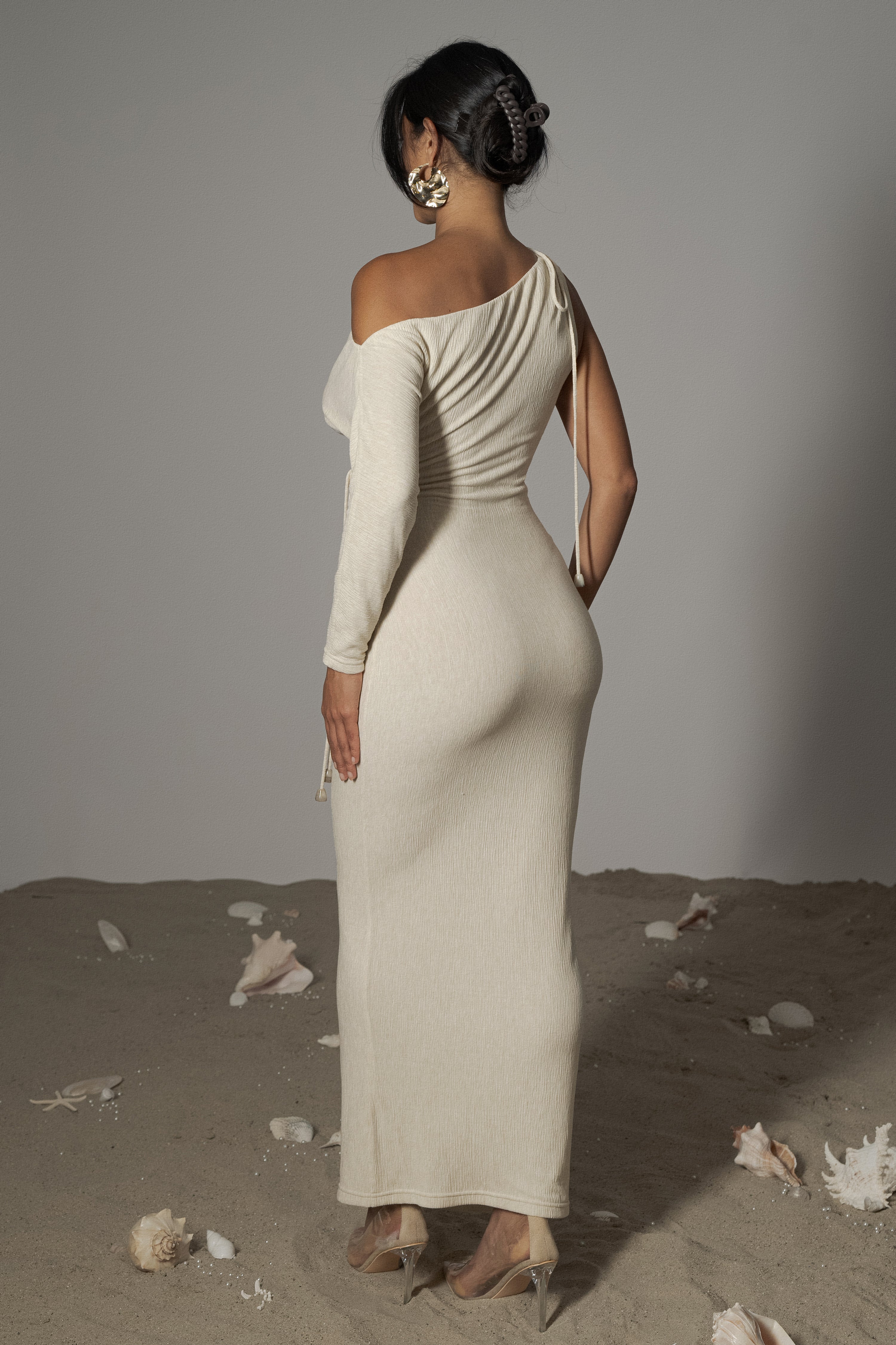 Ivory Odelia Crinkled Maxi Dress - JLUXLABEL
