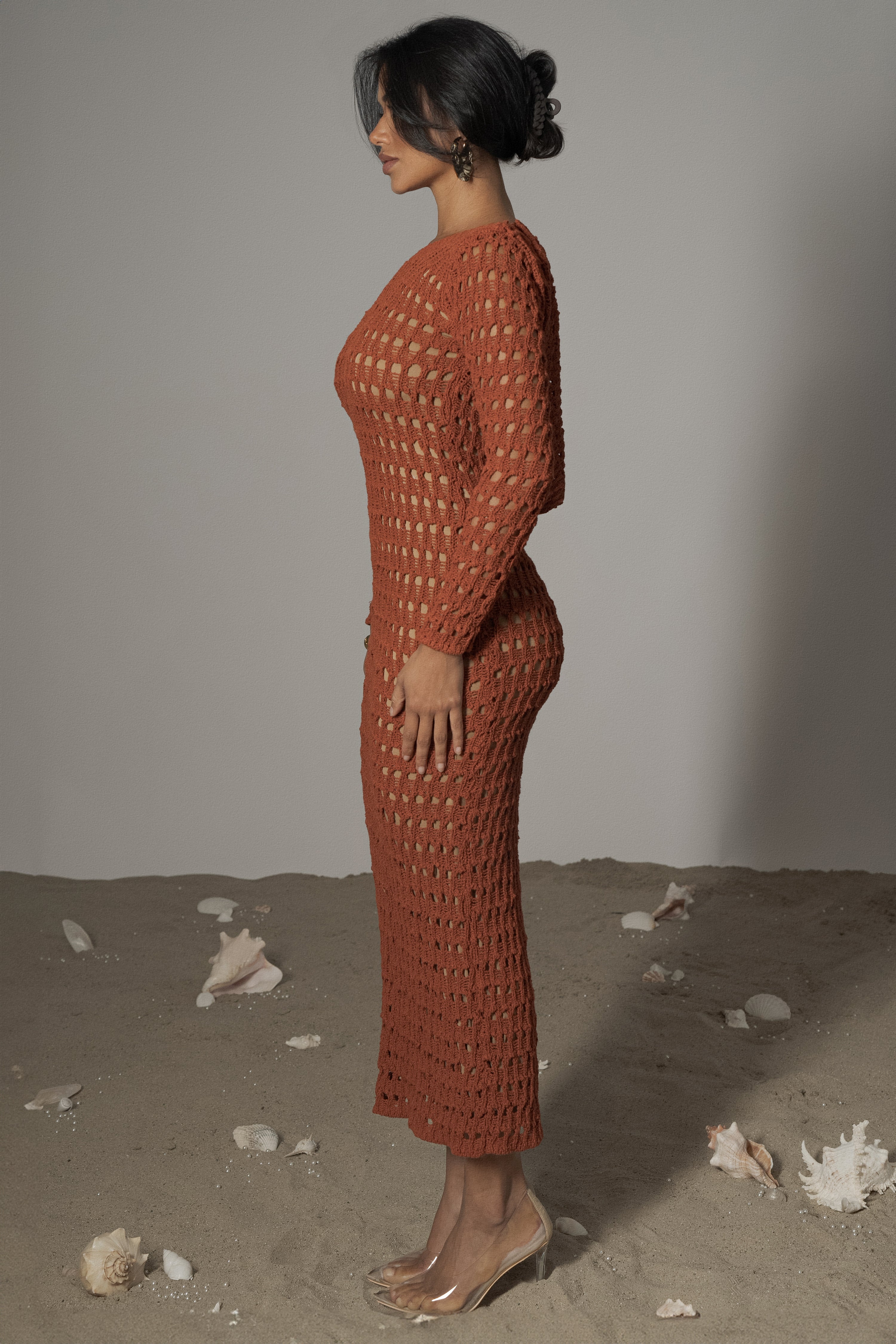 Dark Terra Cotta Serene Wonders Crochet Dress - JLUXLABEL
