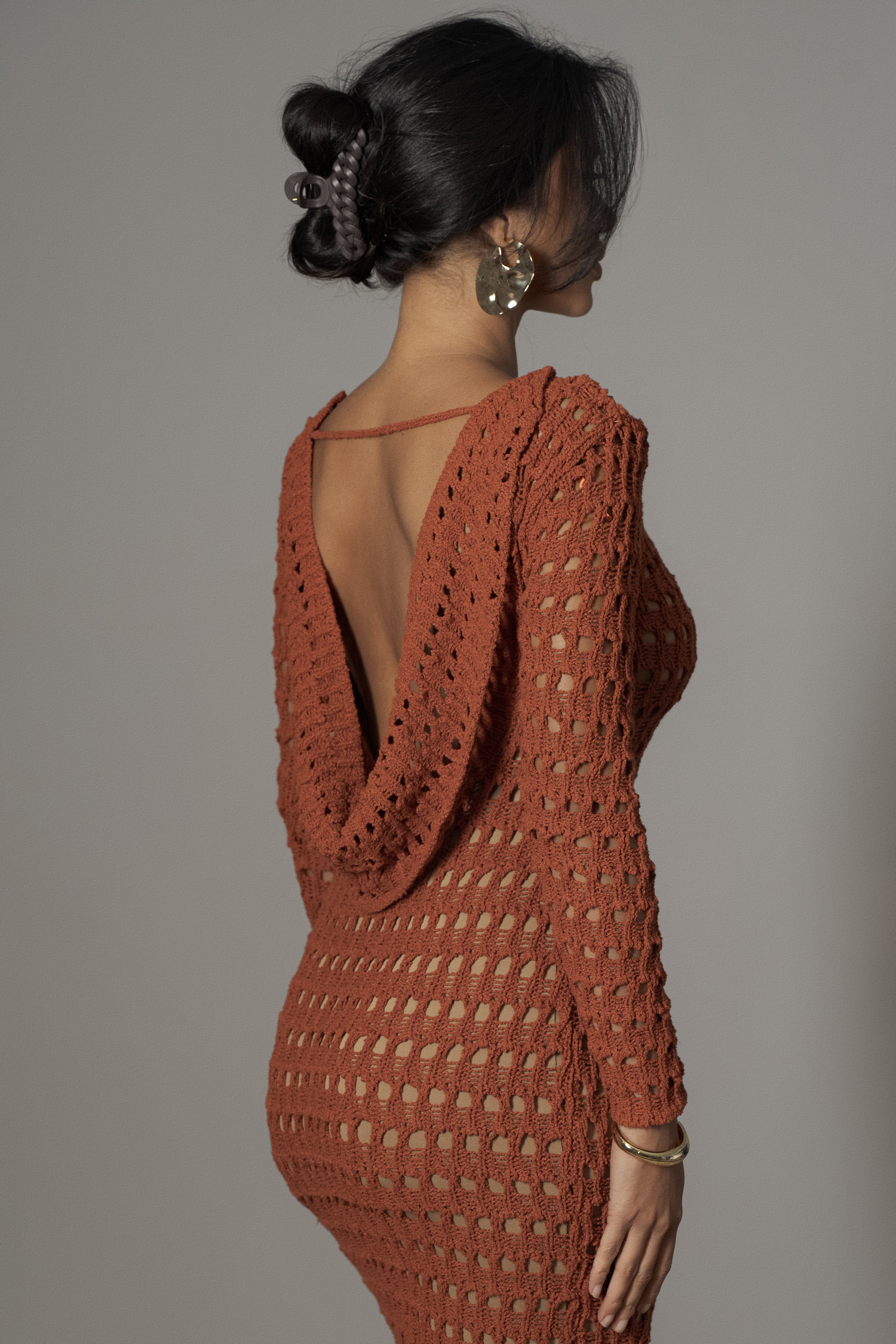 Dark Terra Cotta Serene Wonders Crochet Dress - JLUXLABEL
