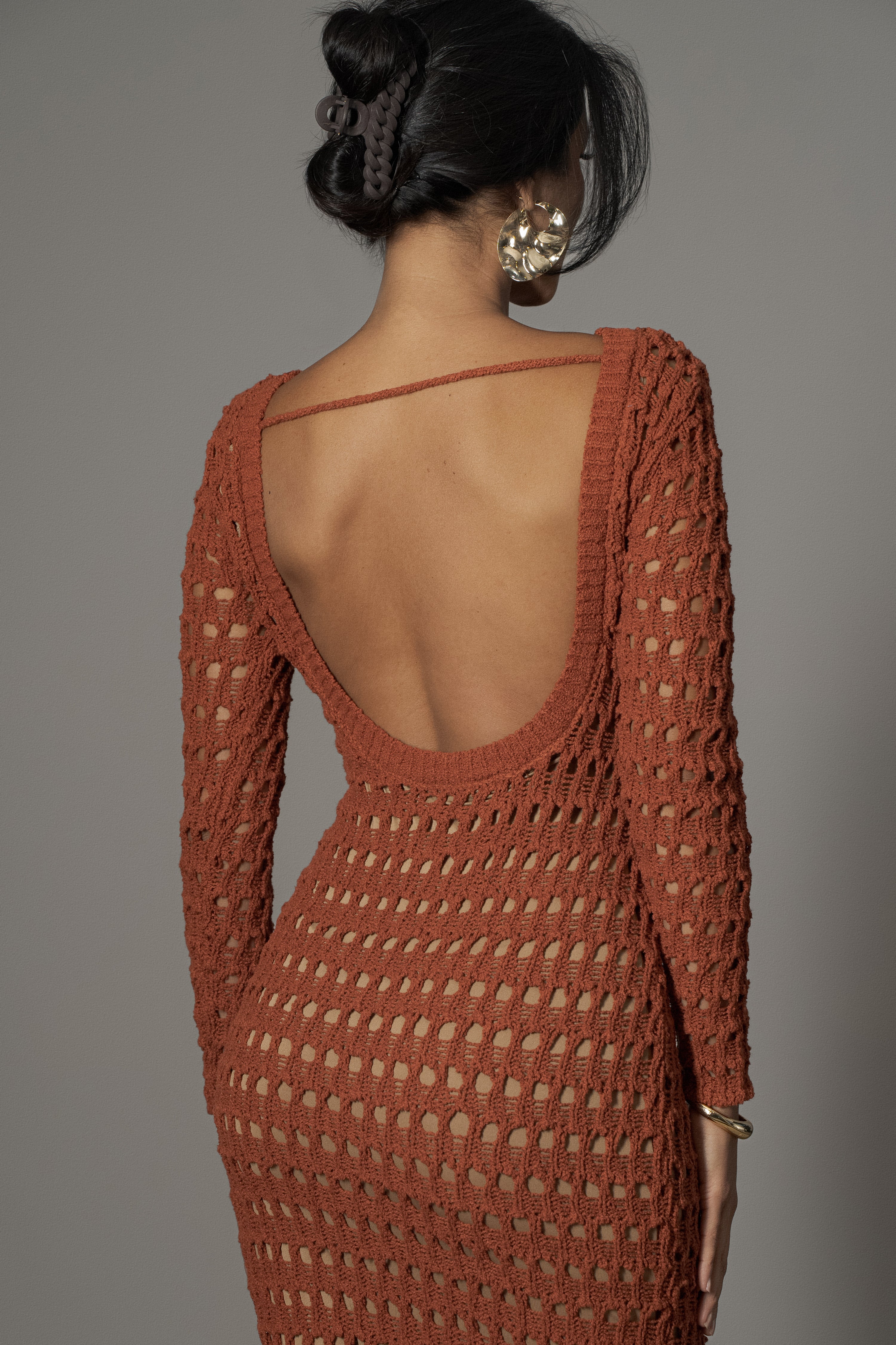Dark Terra Cotta Serene Wonders Crochet Dress - JLUXLABEL