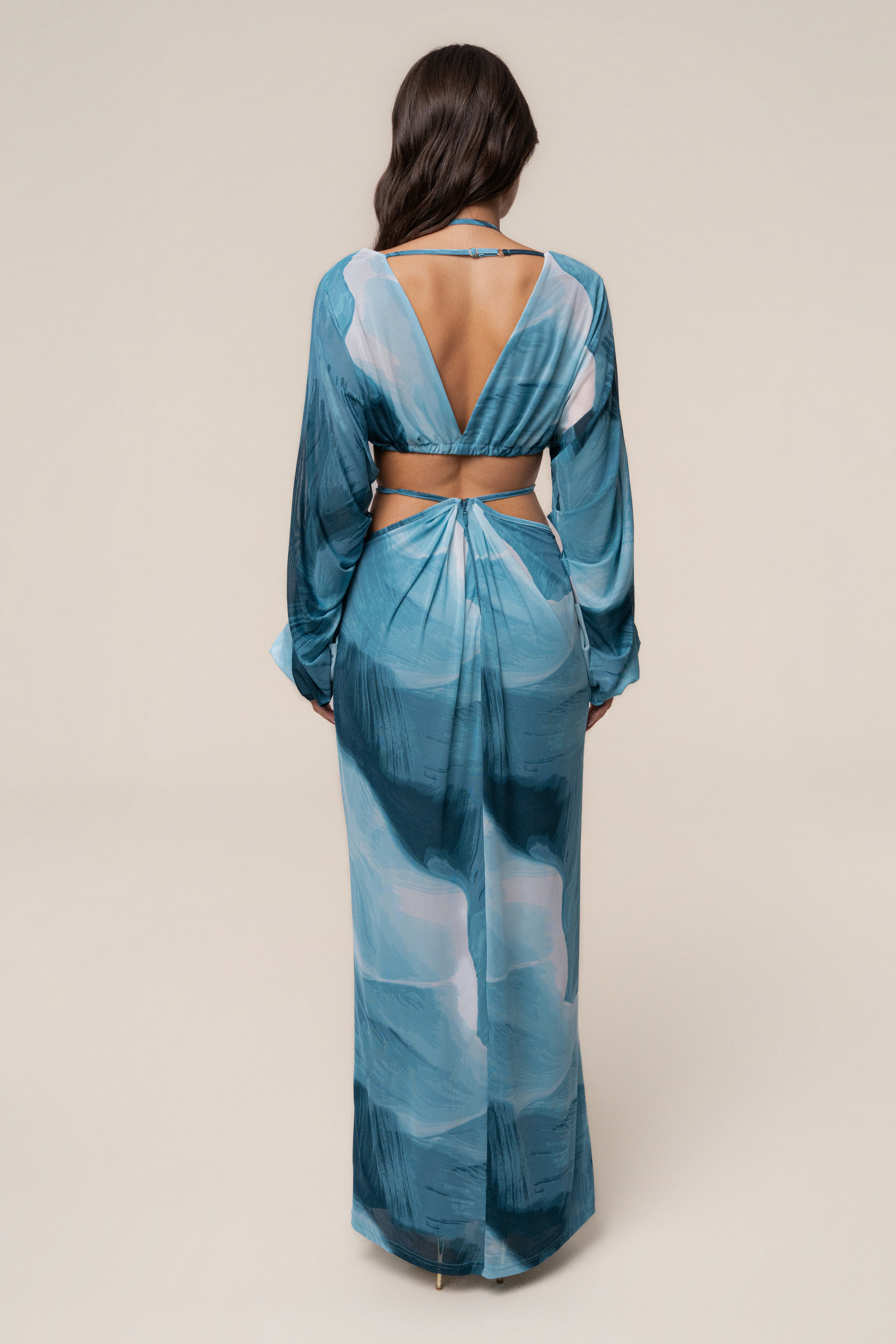 Sunset Blue Selene Draped Top by JLUXLABEL featuring a flowing design and elegant draping, perfect for stylish casual wear.