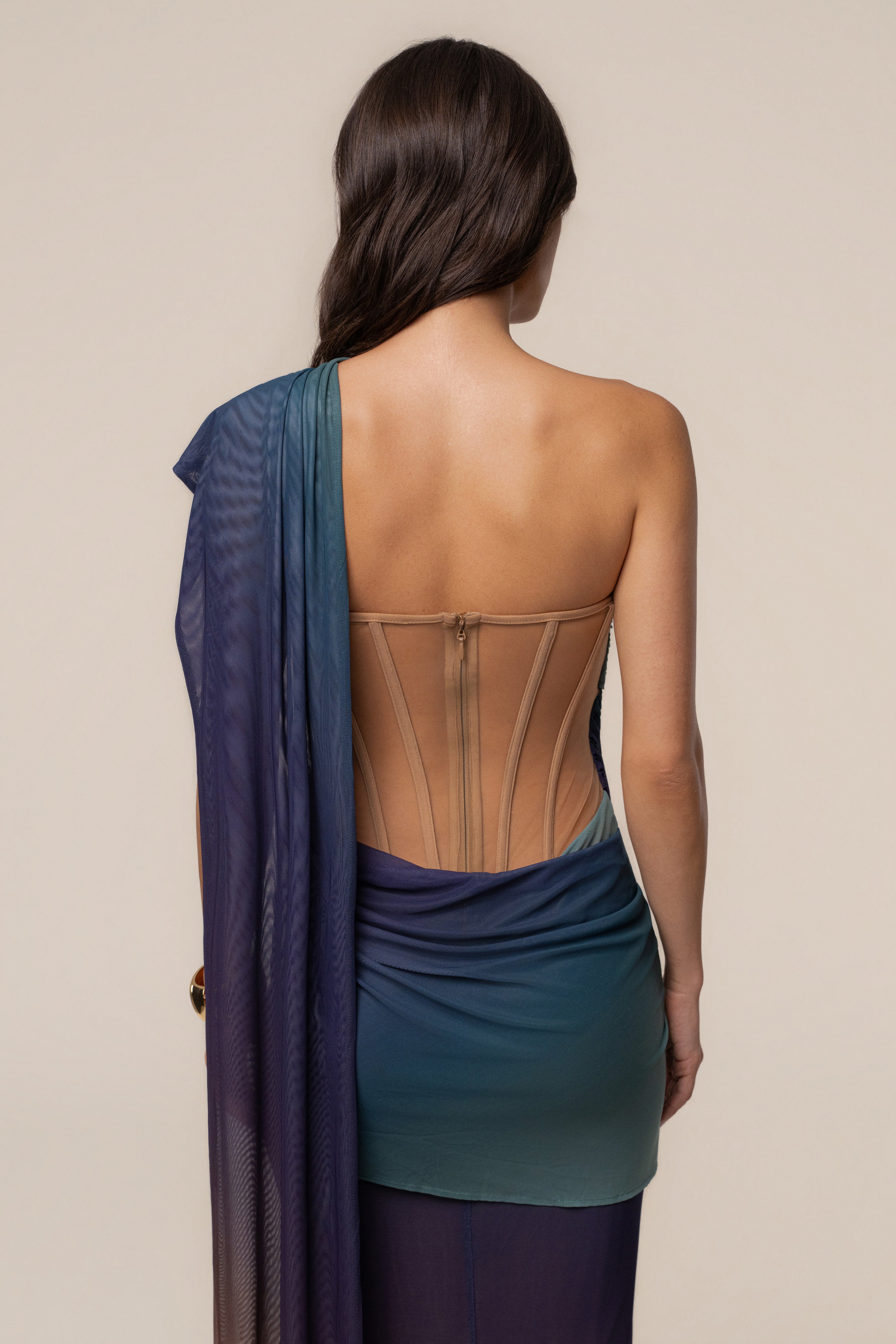 Lunar Shadow Empress of Hearts mesh gown by JLUXLABEL, featuring intricate design and elegant flowing fabric, perfect for special occasions.