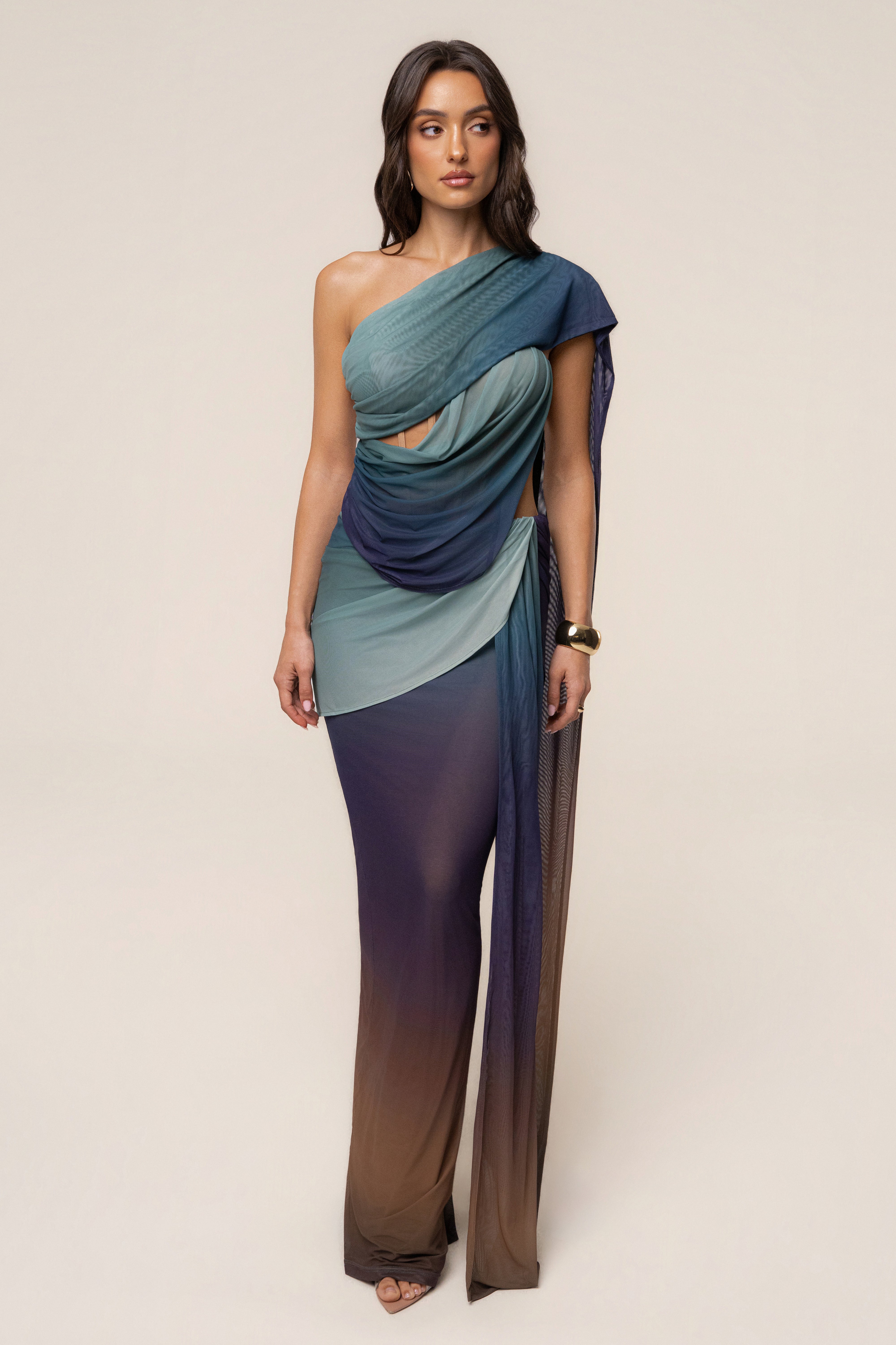 Lunar Shadow Empress of Hearts mesh gown by JLUXLABEL featuring intricate lace details and a flowing, elegant silhouette.