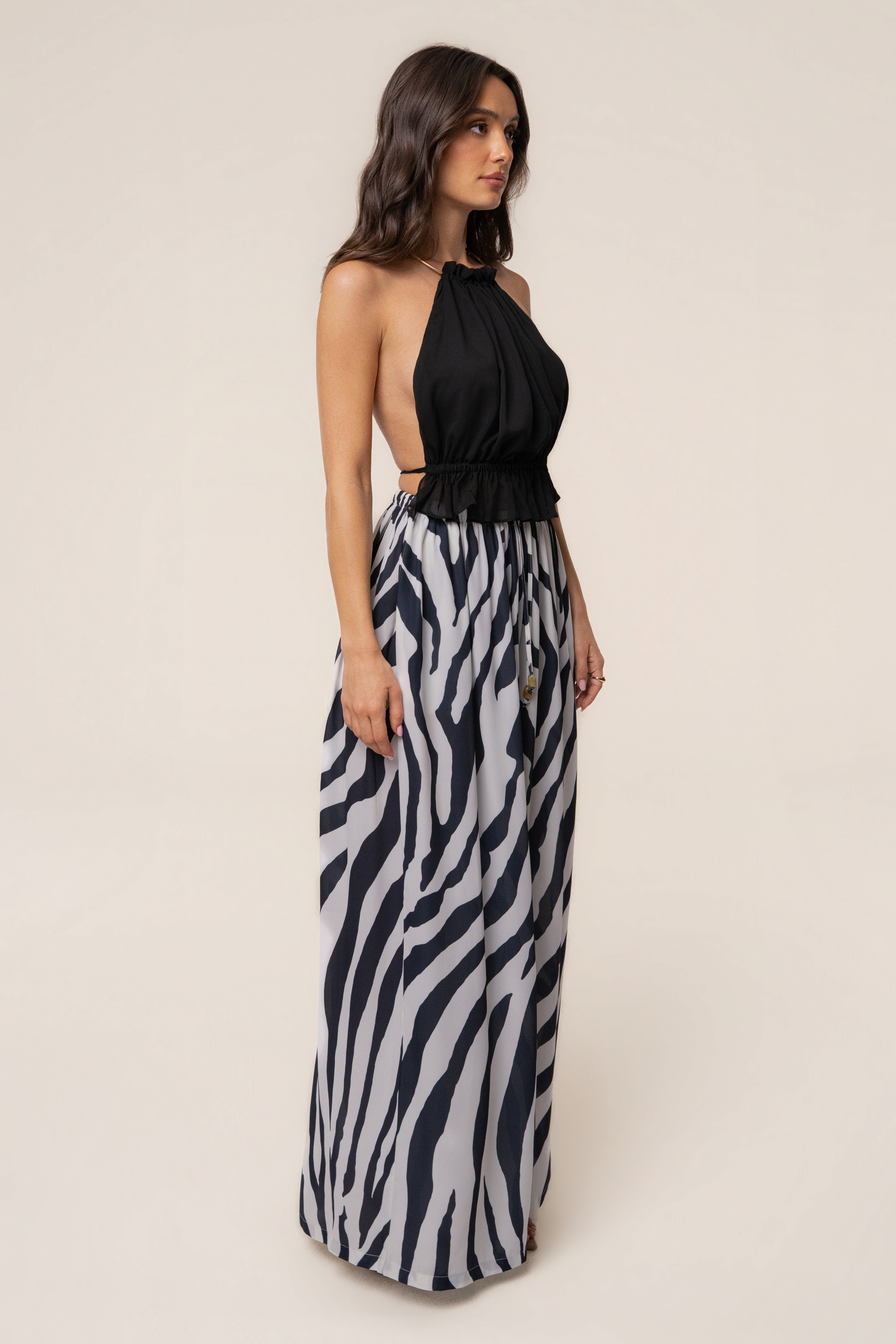 Navy zebra print resort glow chiffon pants by JLUXLABEL, featuring lightweight flowy fabric and relaxed fit for stylish comfort.